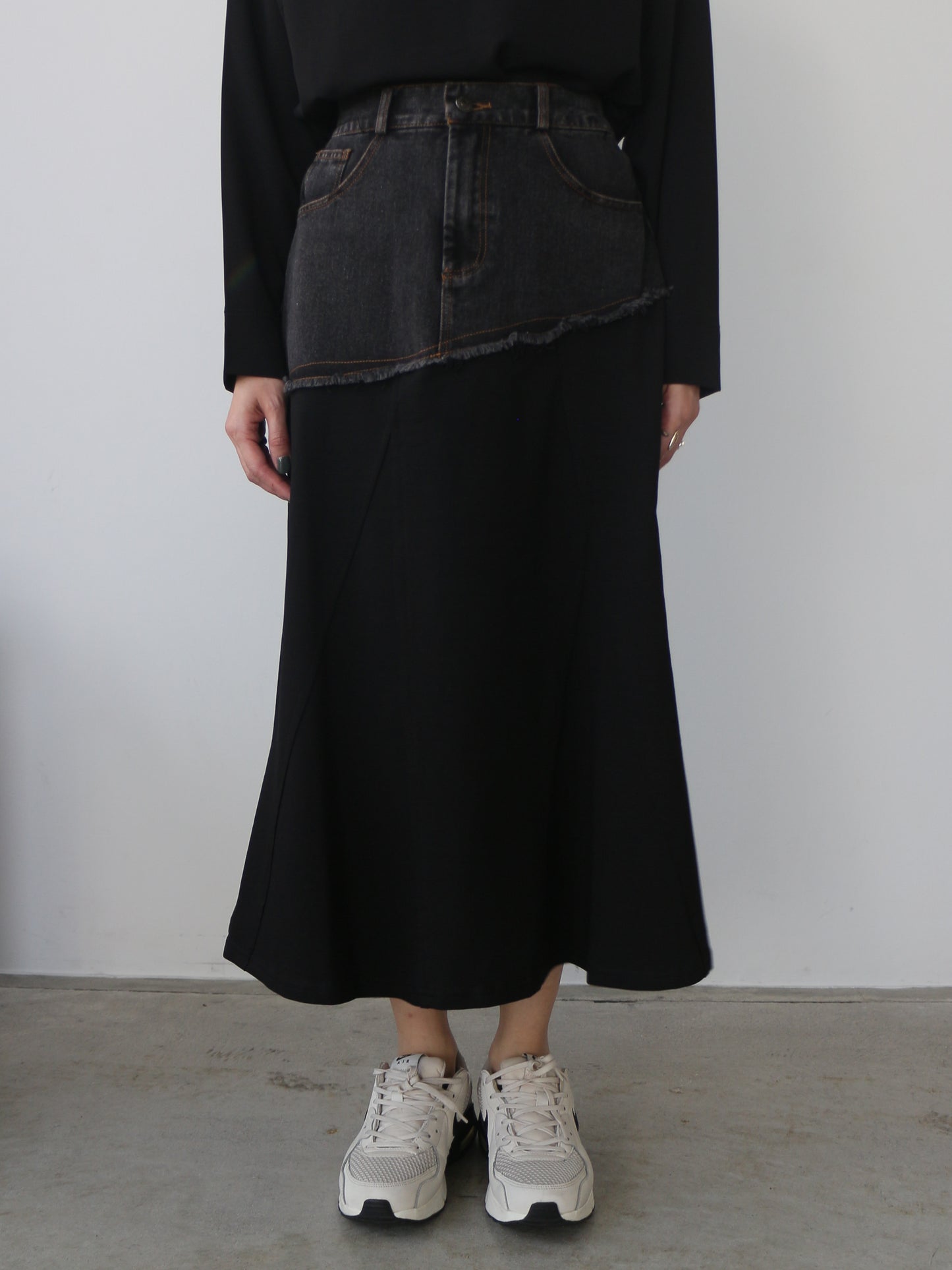 eru ウェストデニム裏毛ドッキングスカート