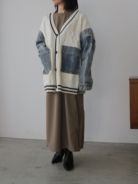 eru デニムスリーブドッキングカーディガン