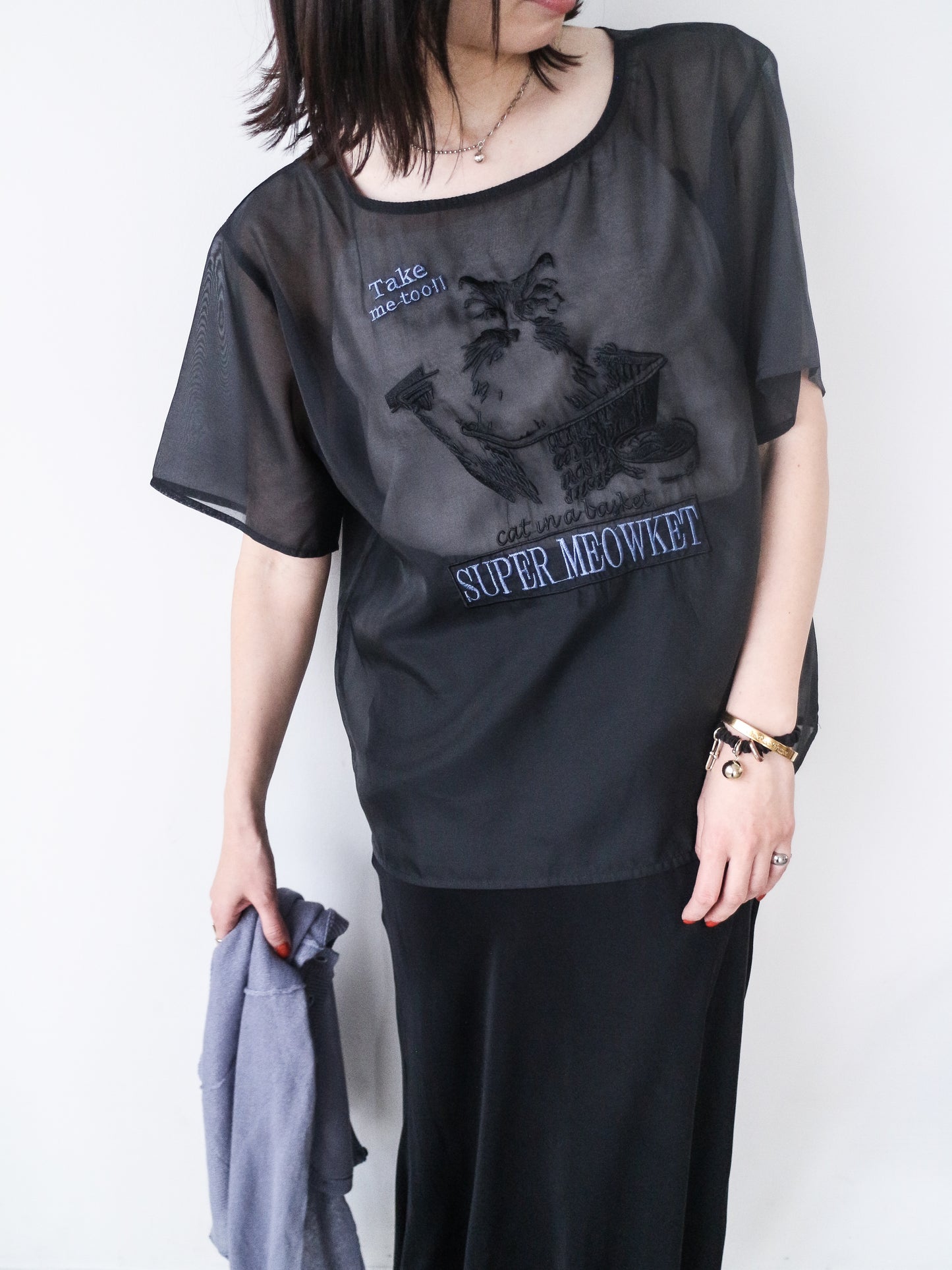 eru 【オリジナル図案】CAT 刺繍シアーTシャツ