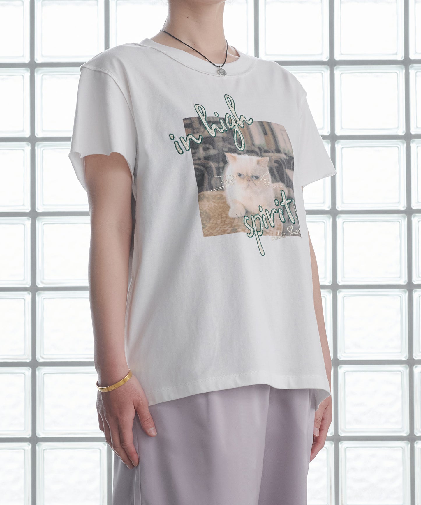 Pqran　【オリジナル図案】CATプリント刺繍Tシャツ