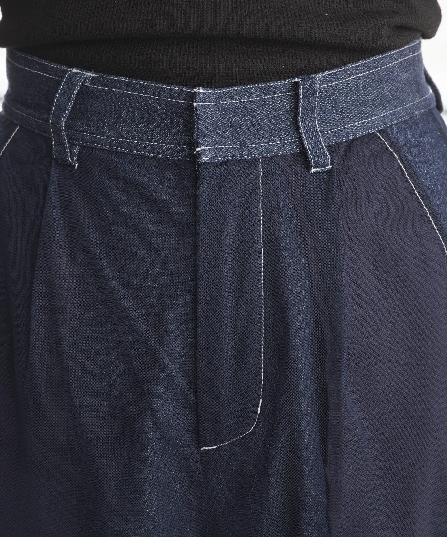 Pqran　レイヤードデニムパンツ