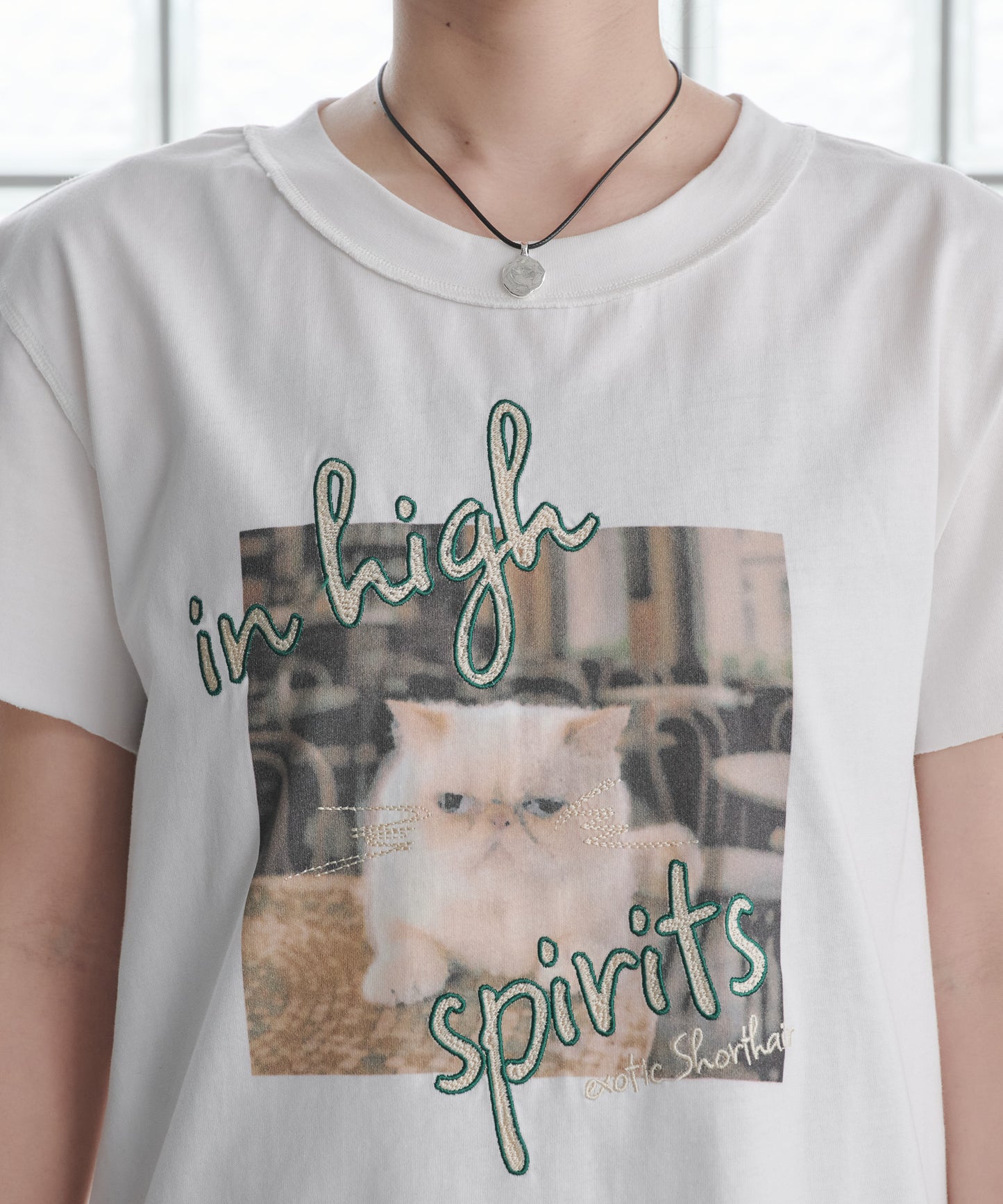 Pqran　【オリジナル図案】CATプリント刺繍Tシャツ