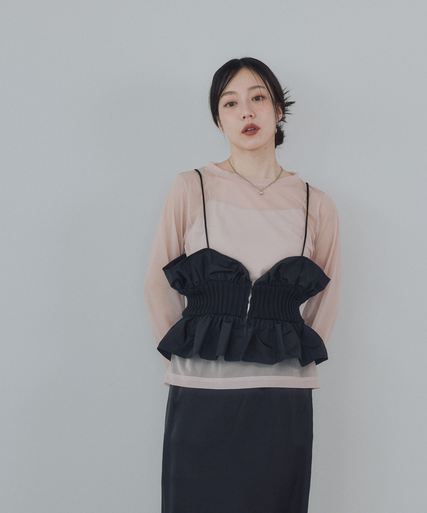 Pqran　【前後着】タフタ×ニットビスチェ