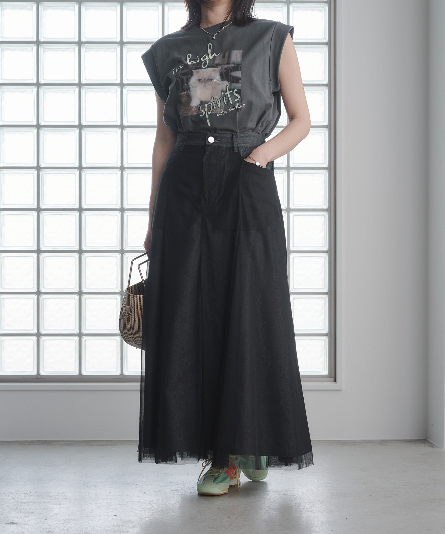 Pqran　【オリジナル図案】CATプリント刺繍トップス