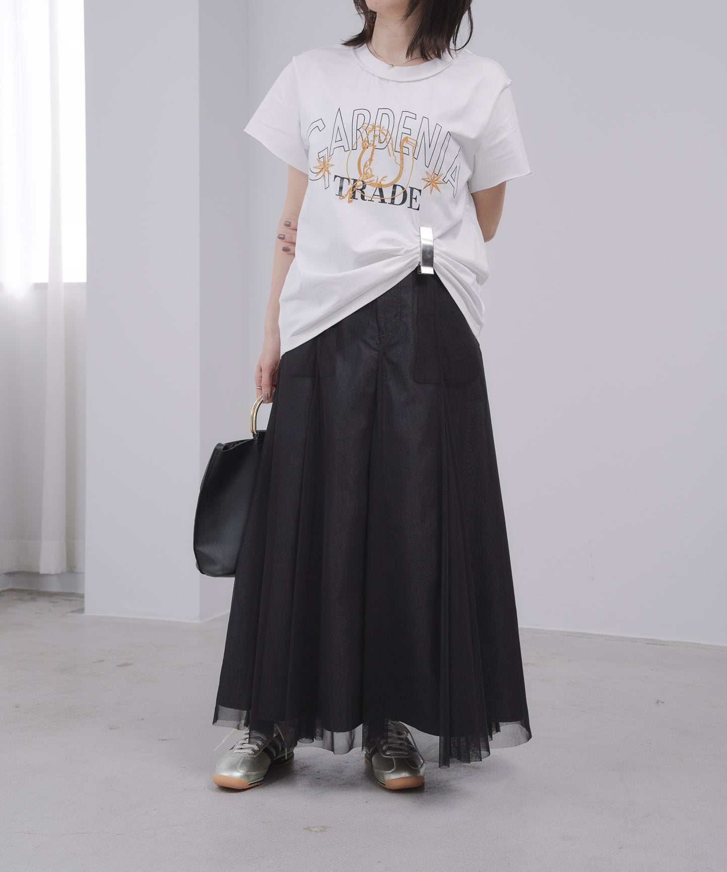 Pqran　【オリジナル図案】馬刺繍カレッジプリントTシャツ