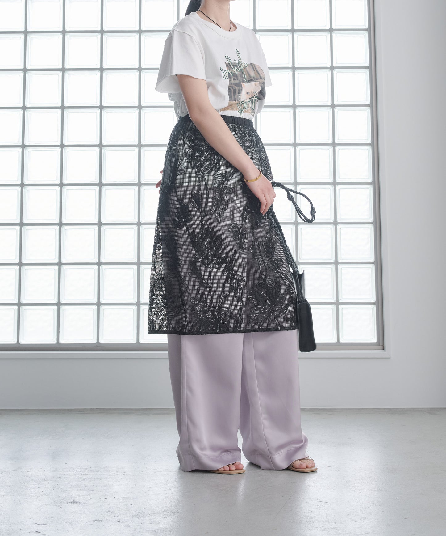 Pqran　【オリジナル図案】CATプリント刺繍Tシャツ