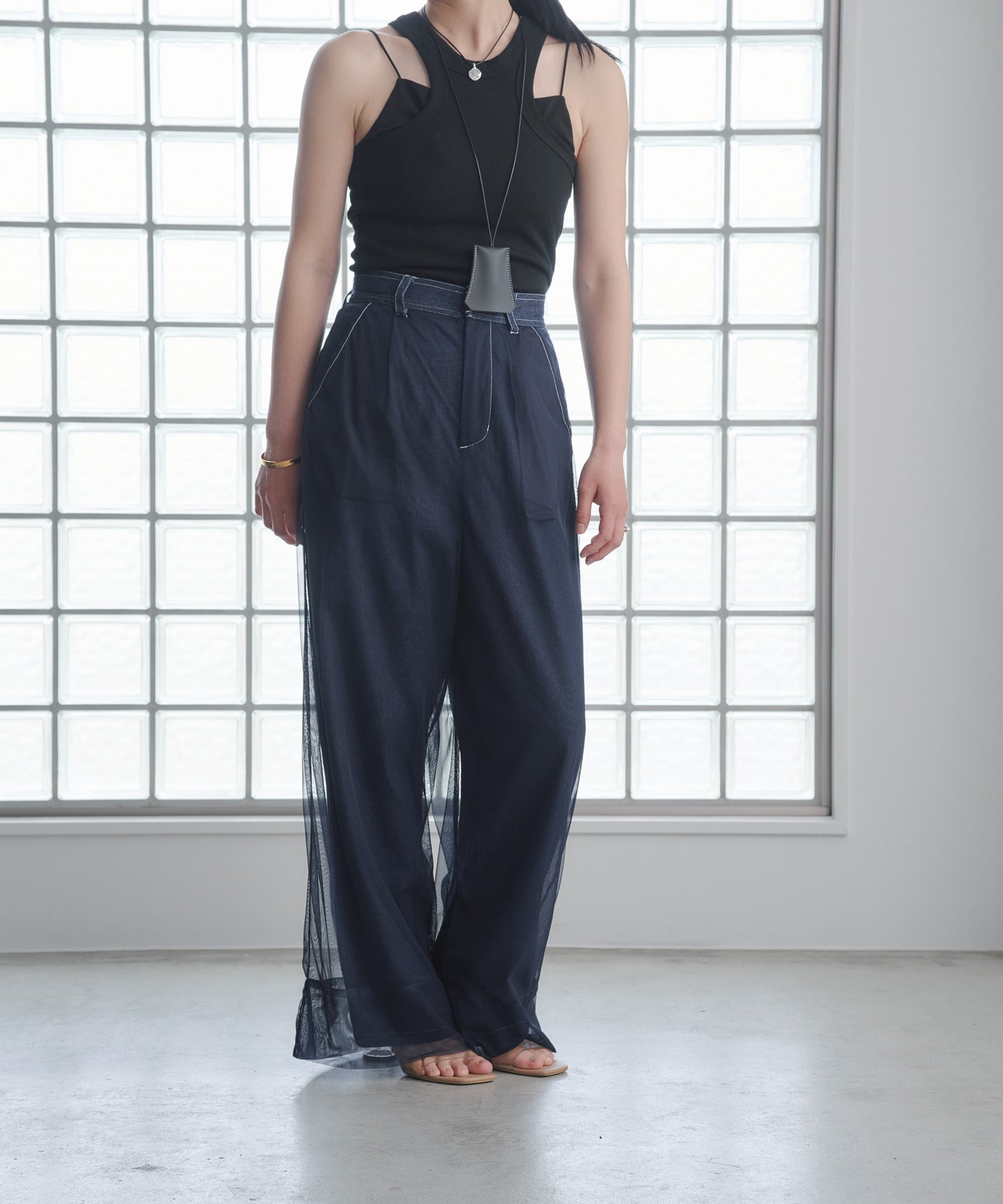 Pqran　レイヤードデニムパンツ