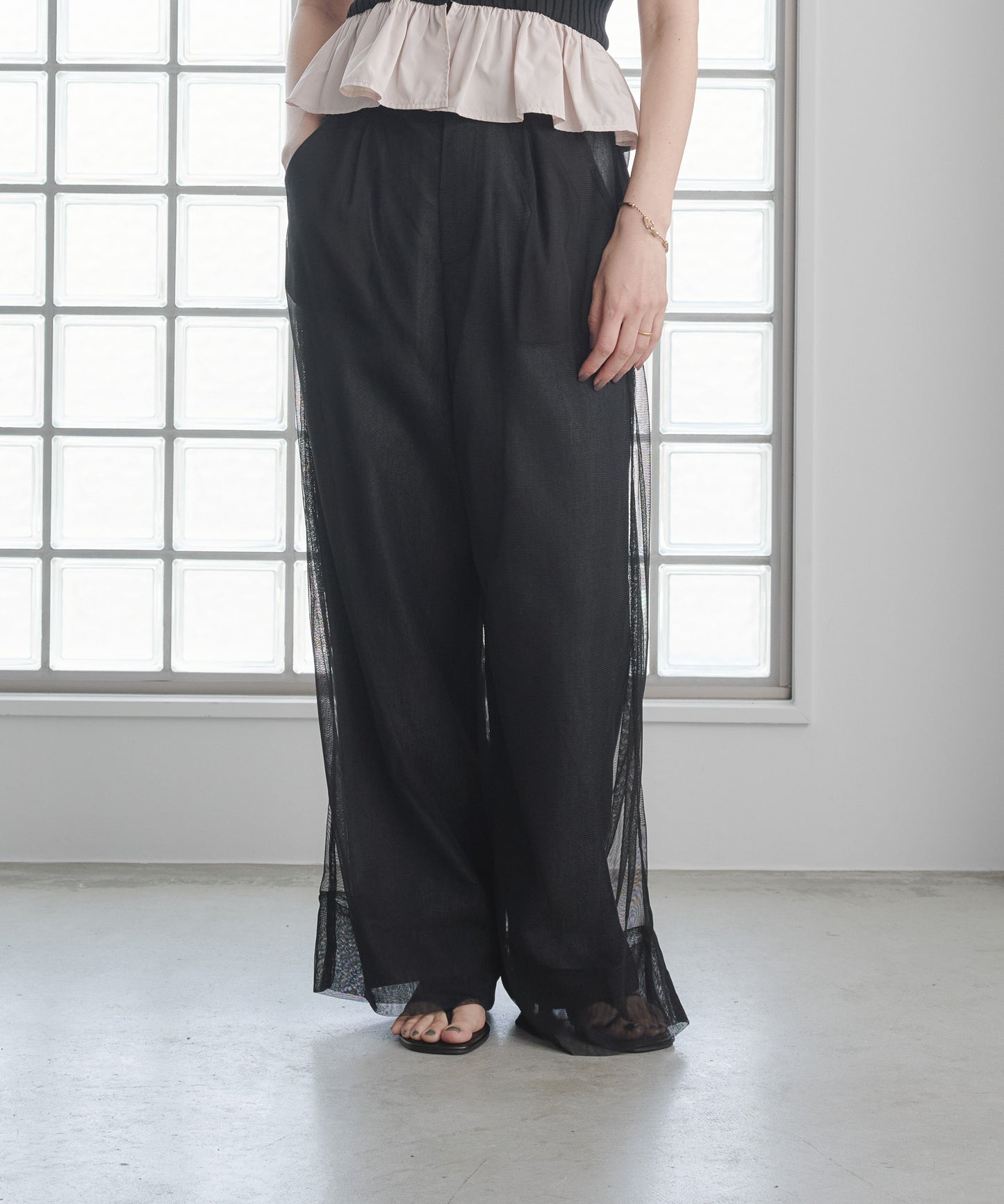 Pqran　レイヤードデニムパンツ