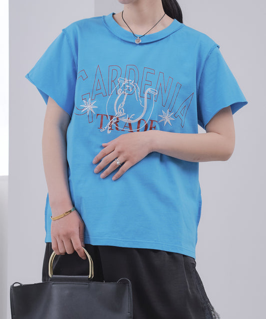 Pqran　【オリジナル図案】馬刺繍カレッジプリントTシャツ