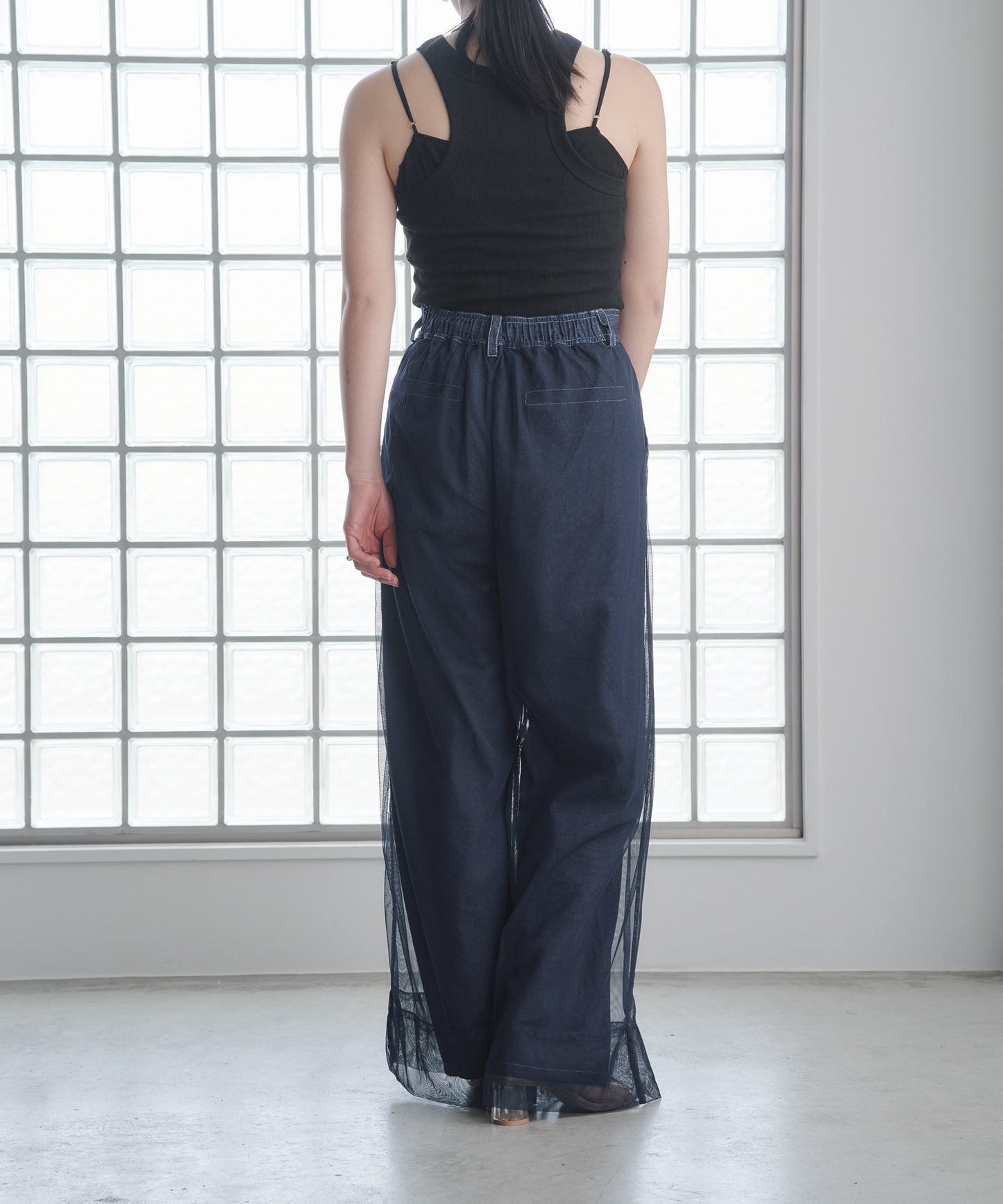 Pqran　レイヤードデニムパンツ