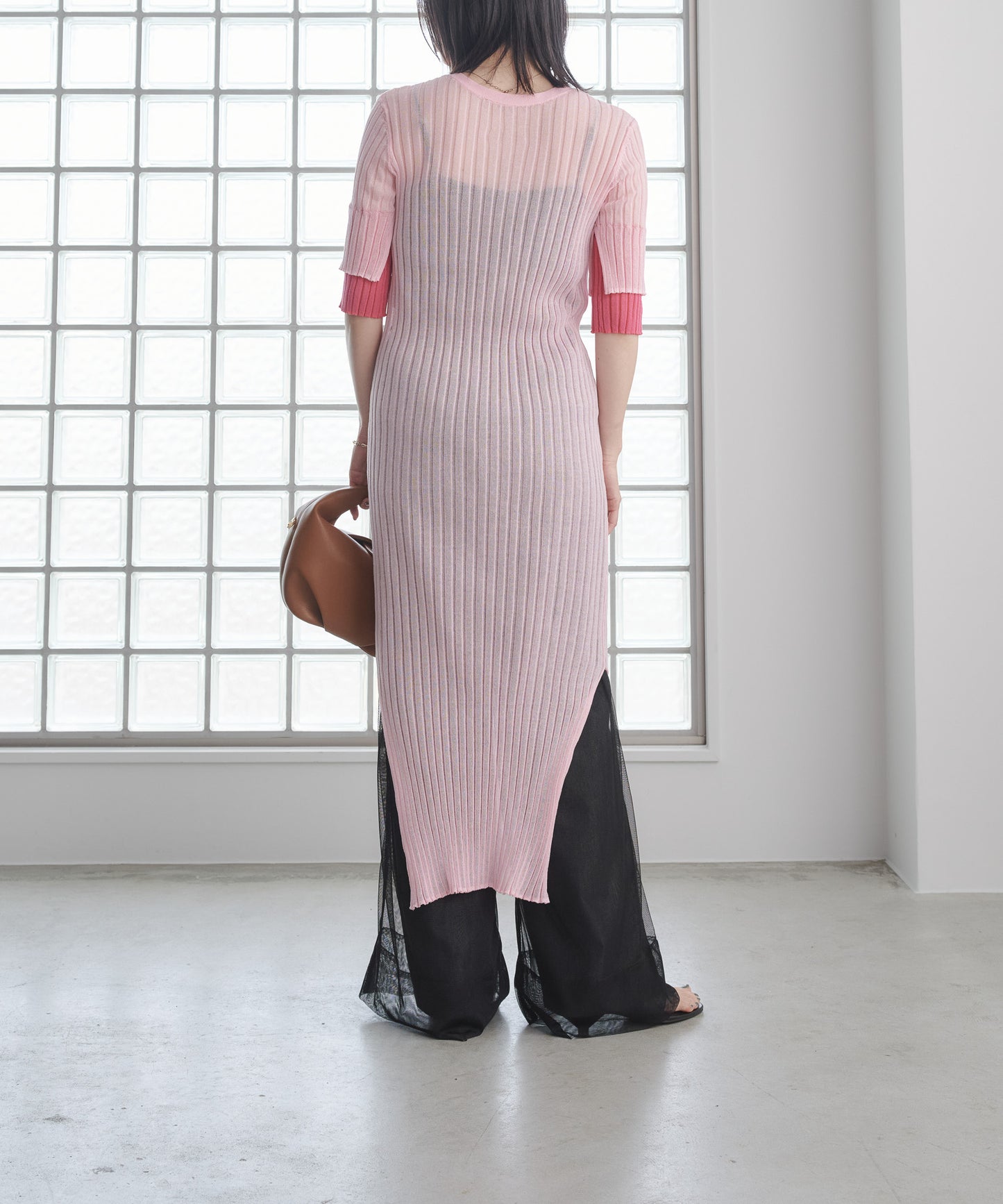 Pqran　マルチボタンシアーニットワンピース