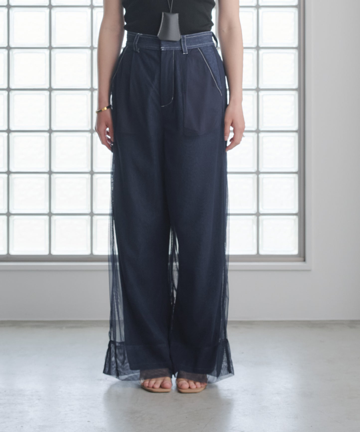 Pqran　レイヤードデニムパンツ