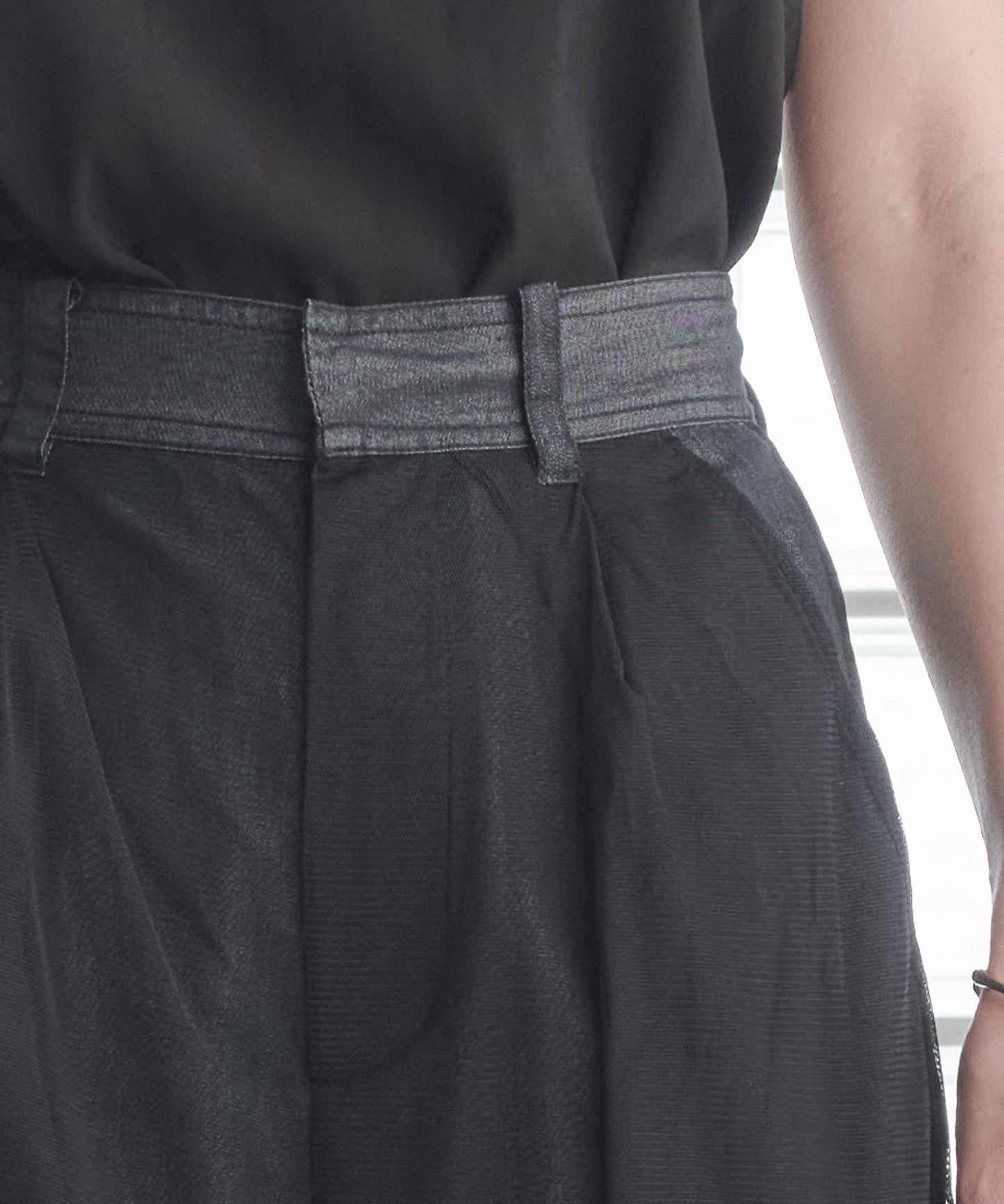 Pqran　レイヤードデニムパンツ