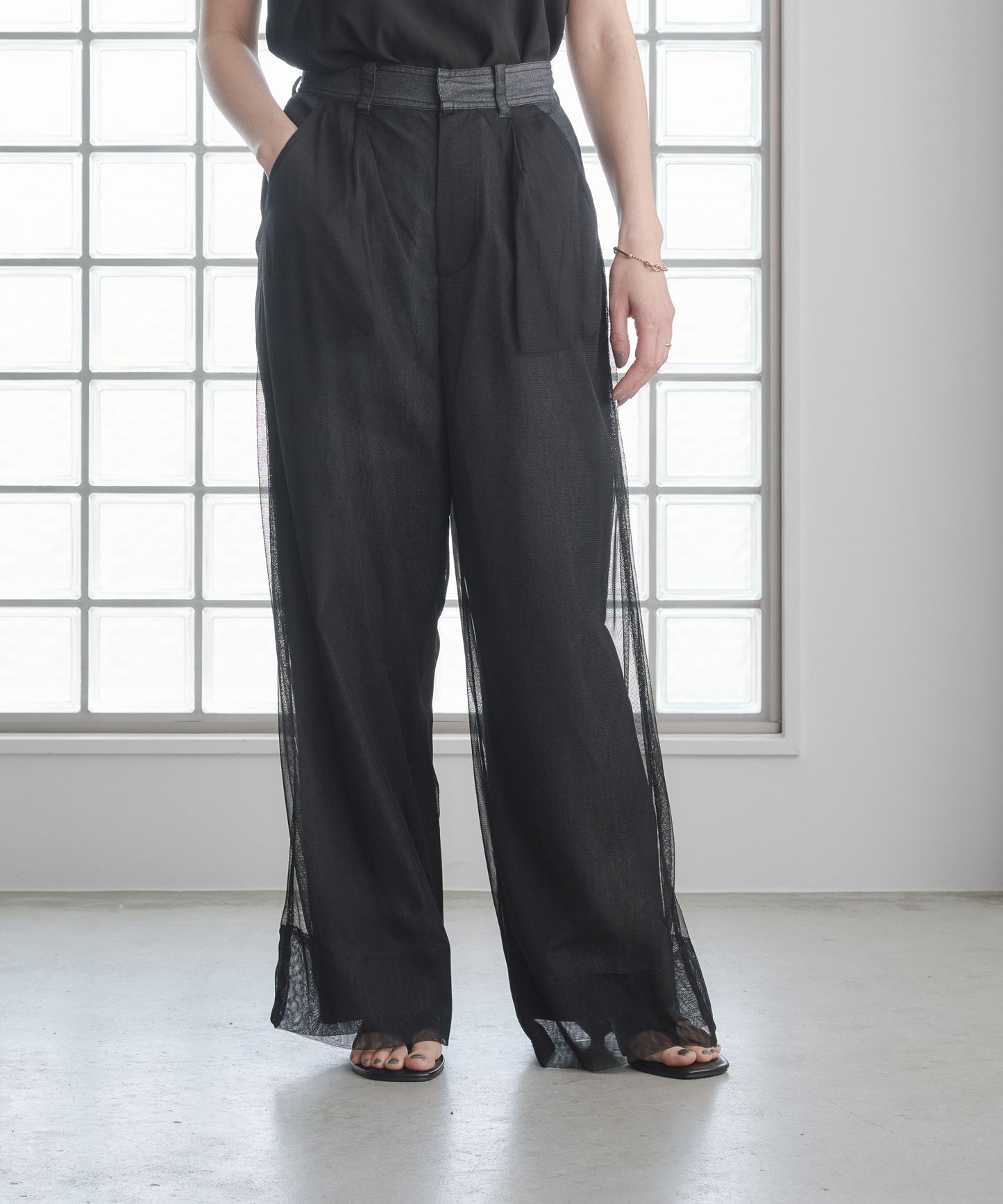 Pqran　レイヤードデニムパンツ