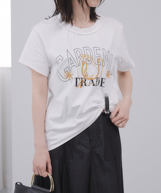 Pqran　【オリジナル図案】馬刺繍カレッジプリントTシャツ