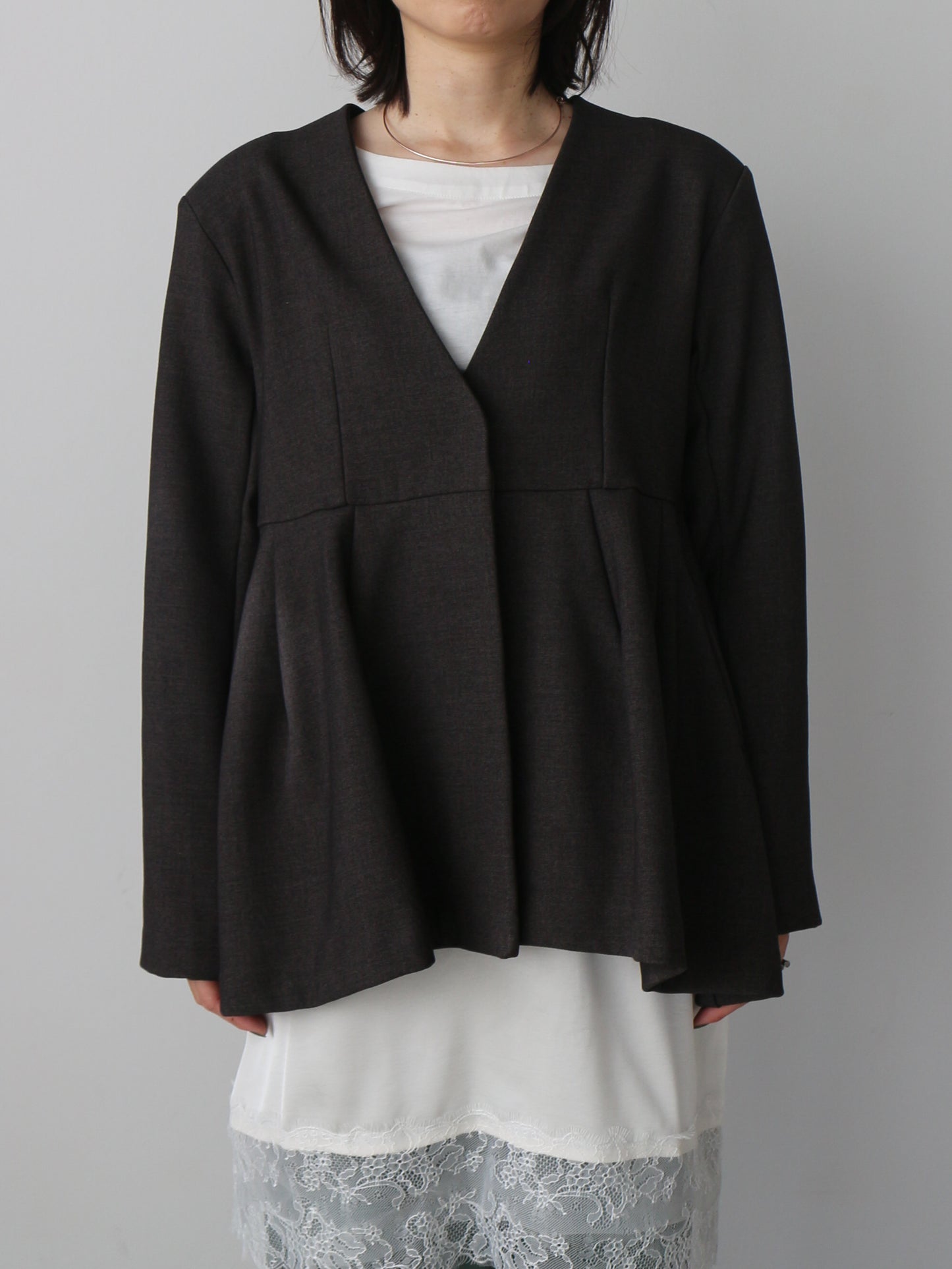 ノーカラーフレアジャケット　