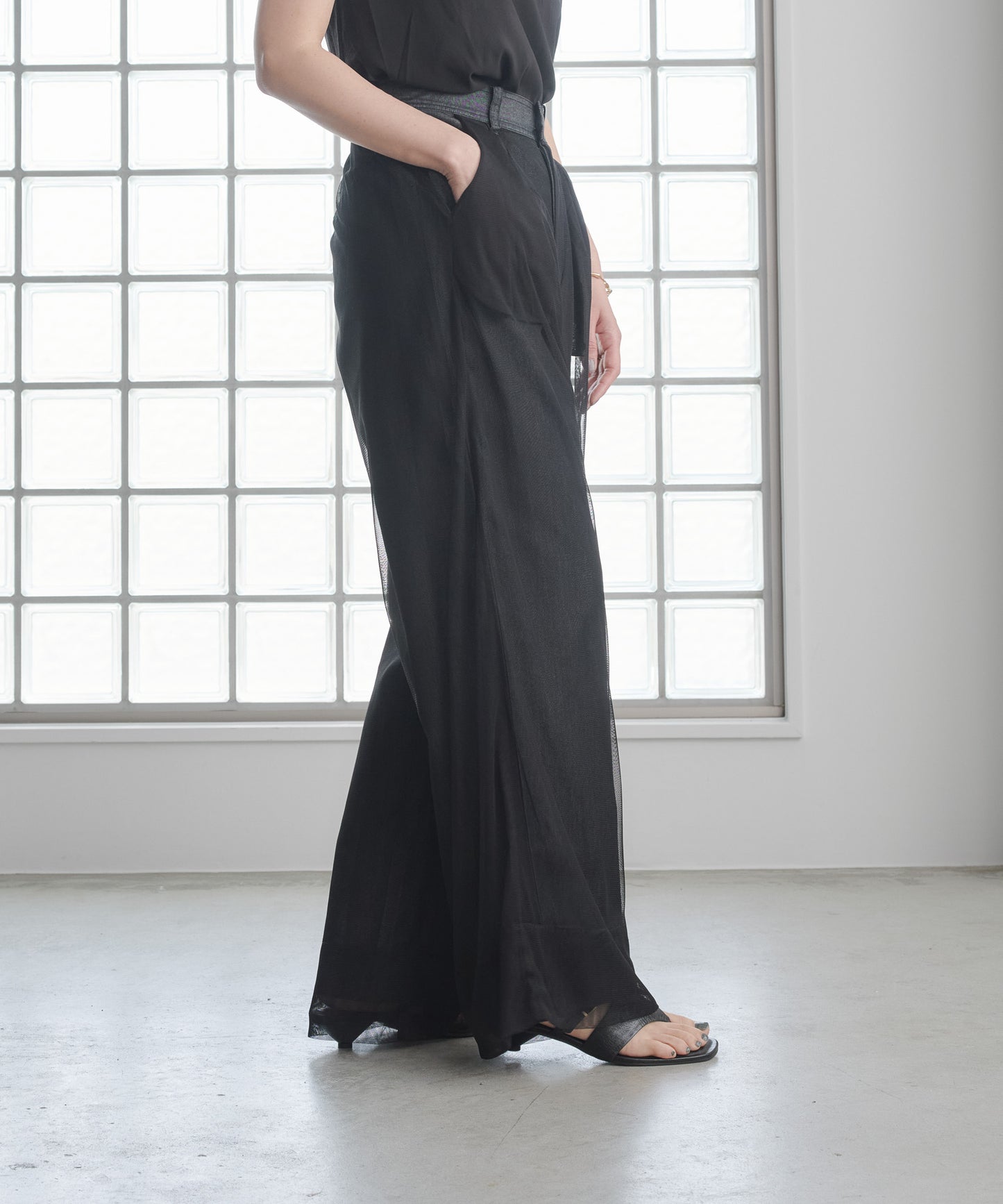 Pqran　レイヤードデニムパンツ