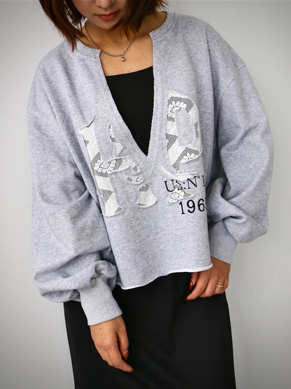 Pqran　【オリジナル図案】ロゴレーススウェットプルオーバー