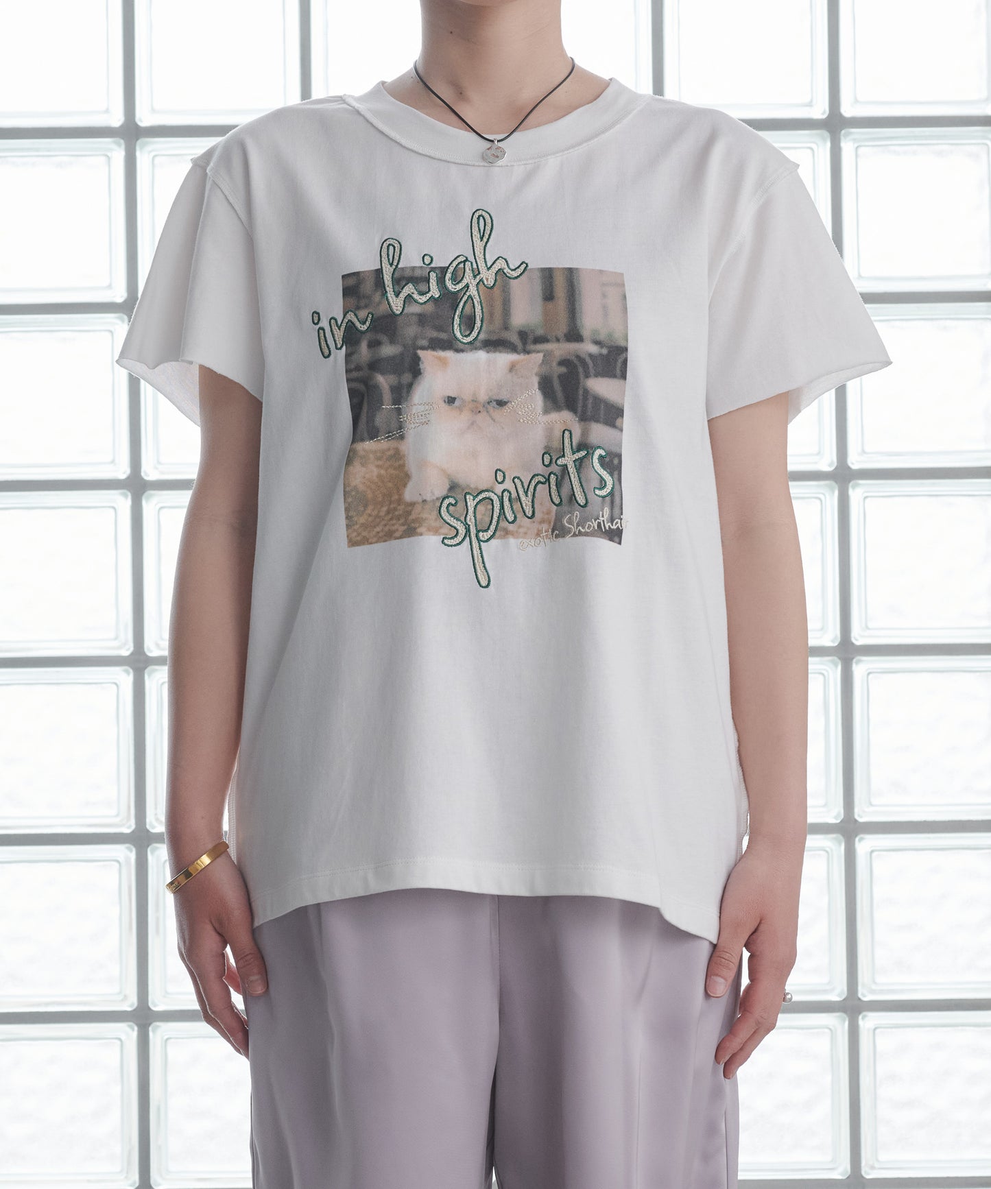 Pqran　【オリジナル図案】CATプリント刺繍Tシャツ