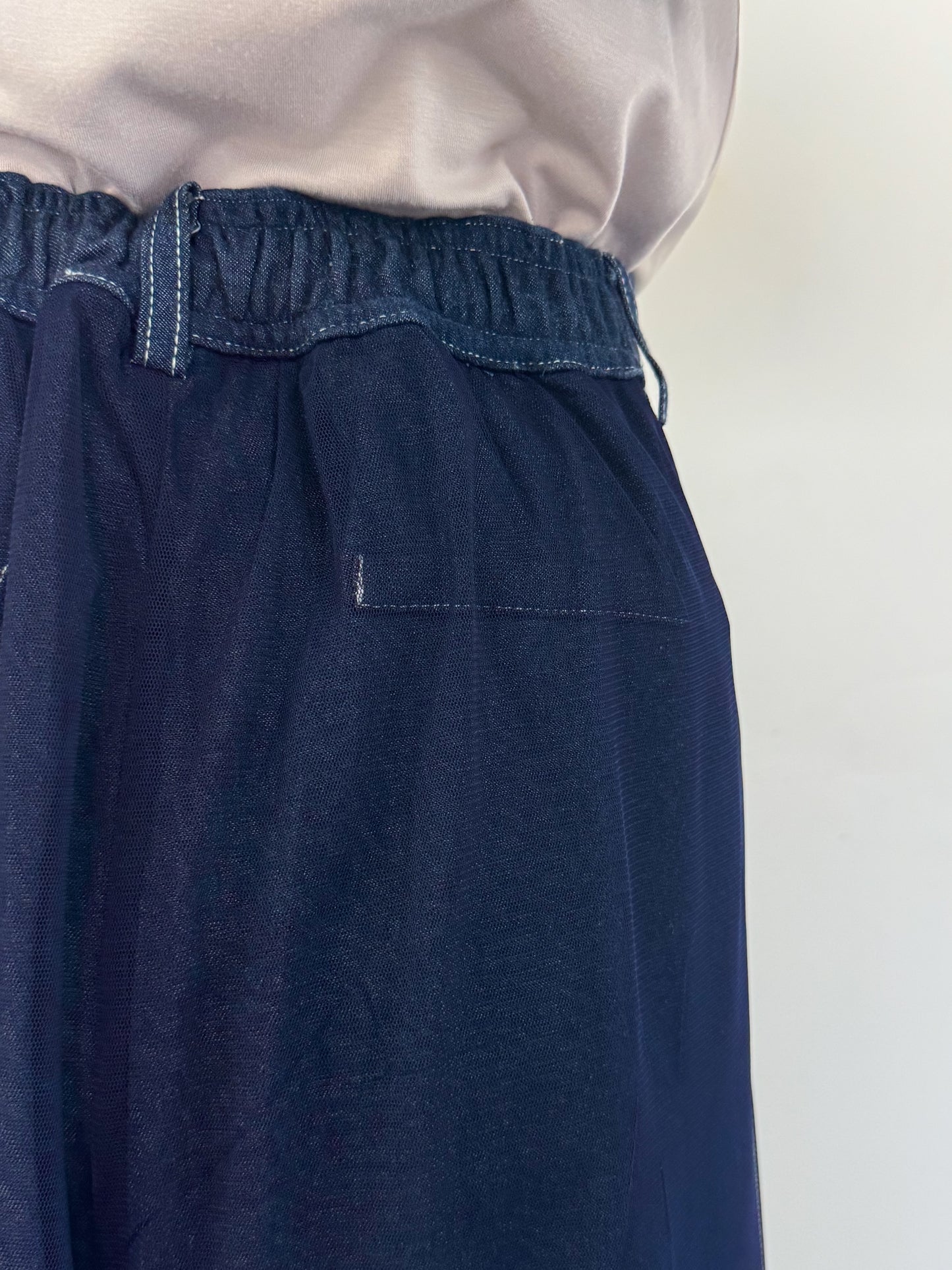 チュールレイヤードデニムパンツ