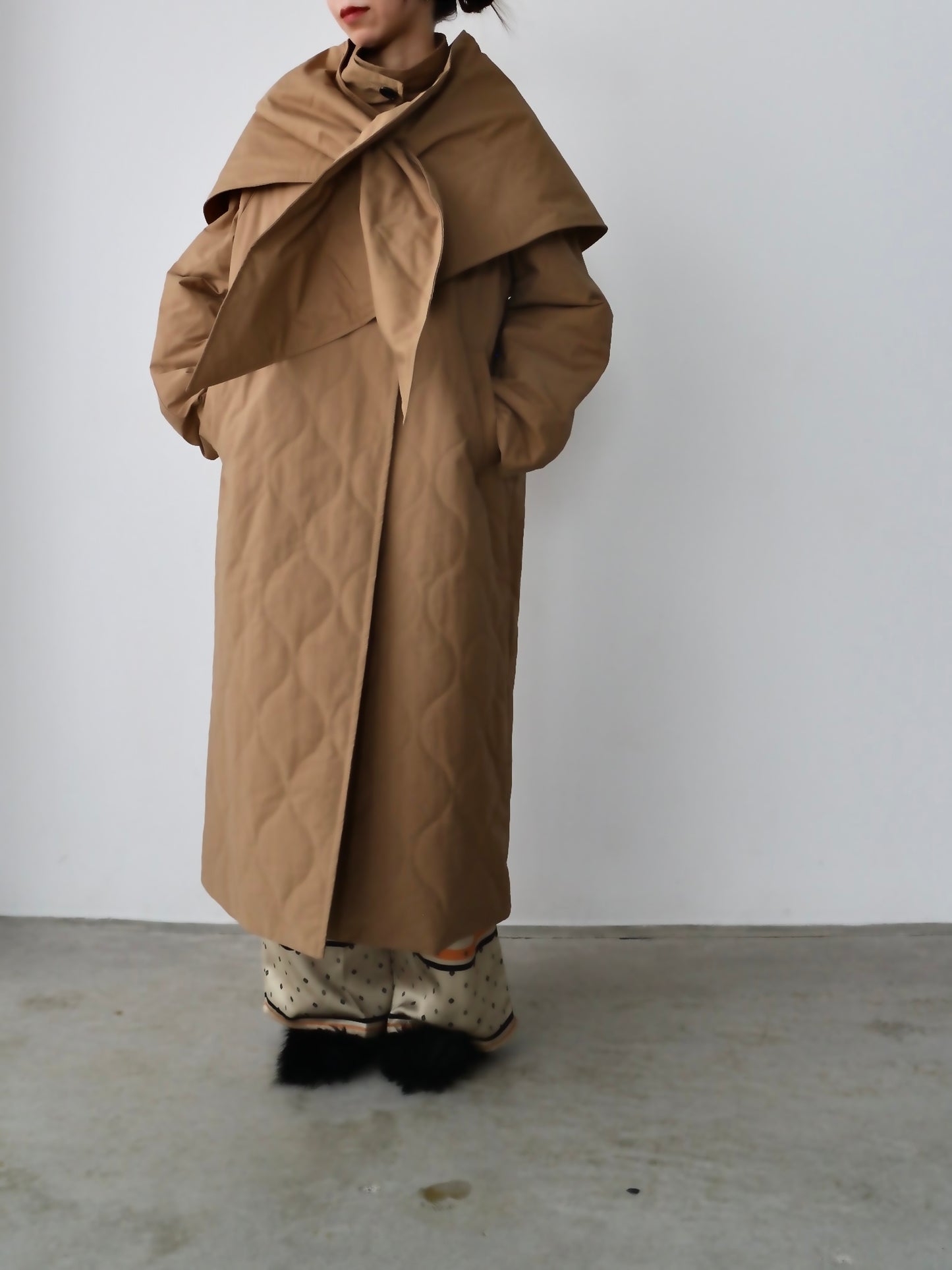 Pqran　ストール付きキルティングコート