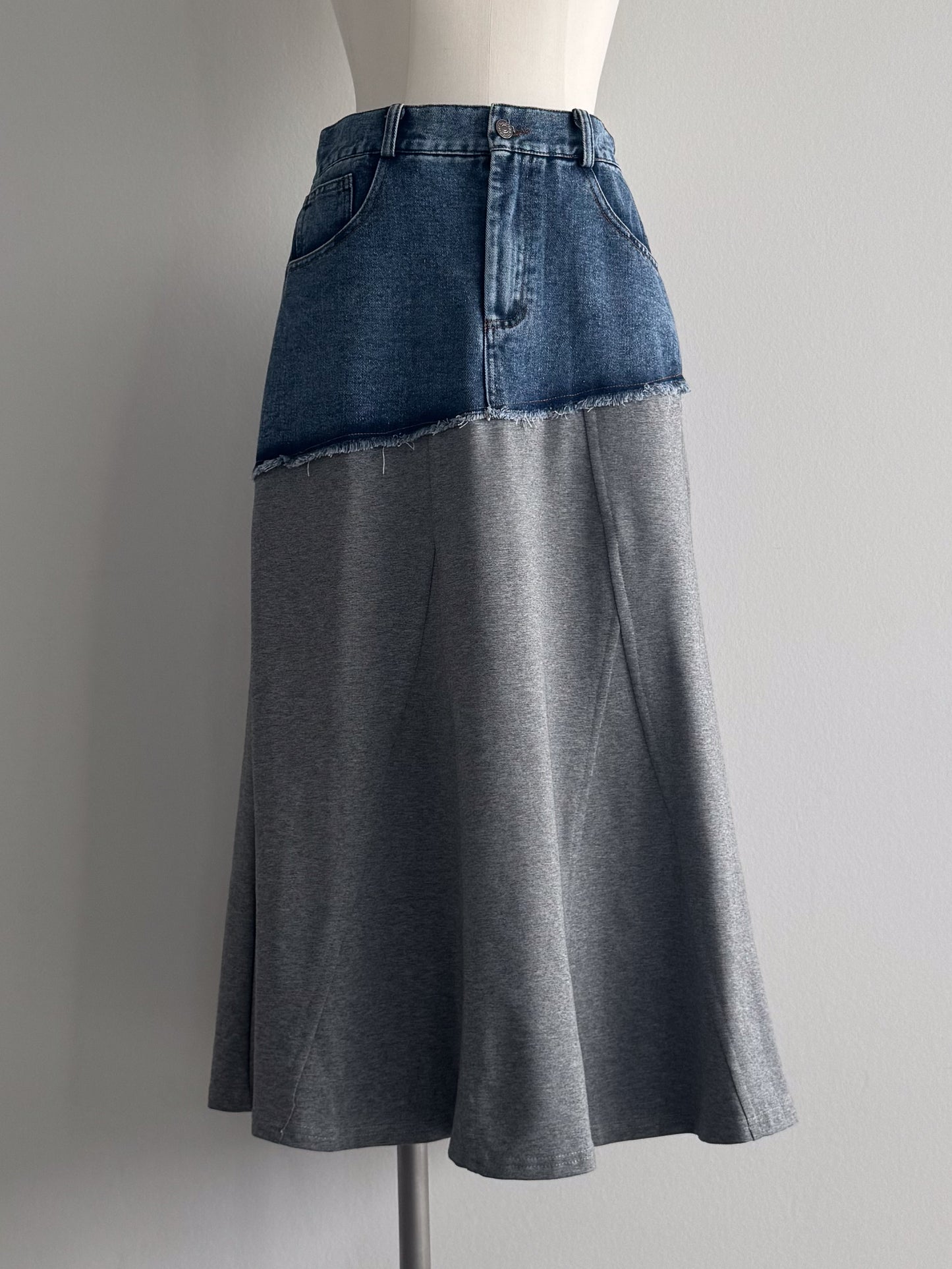 eru　ウェストデニム裏毛ドッキングスカート