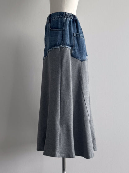 eru　ウェストデニム裏毛ドッキングスカート