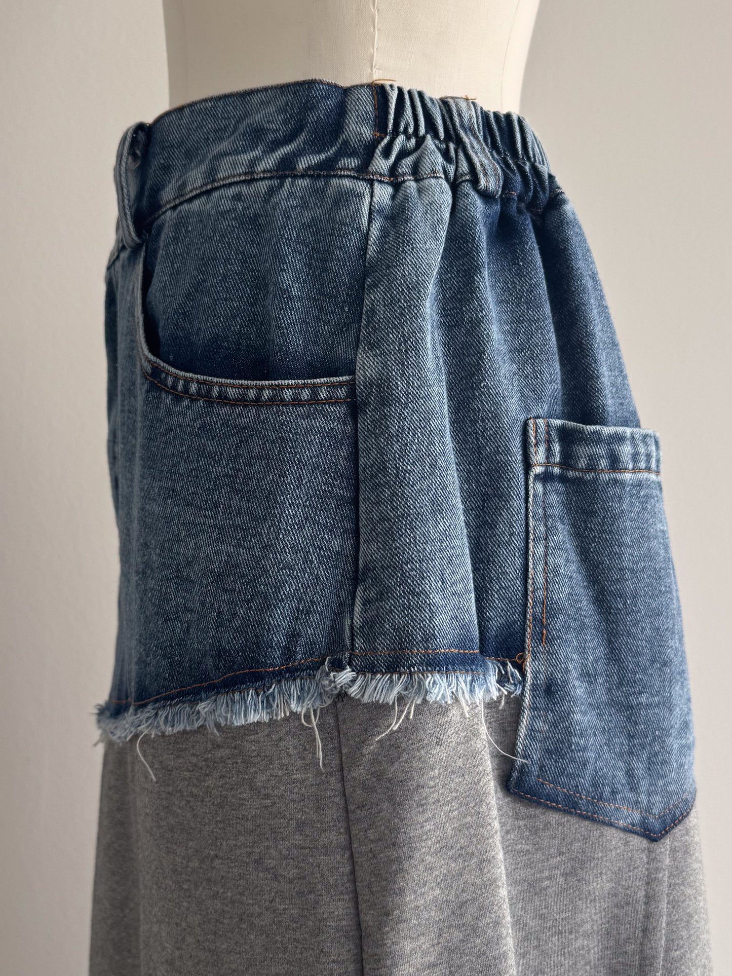 eru　ウェストデニム裏毛ドッキングスカート
