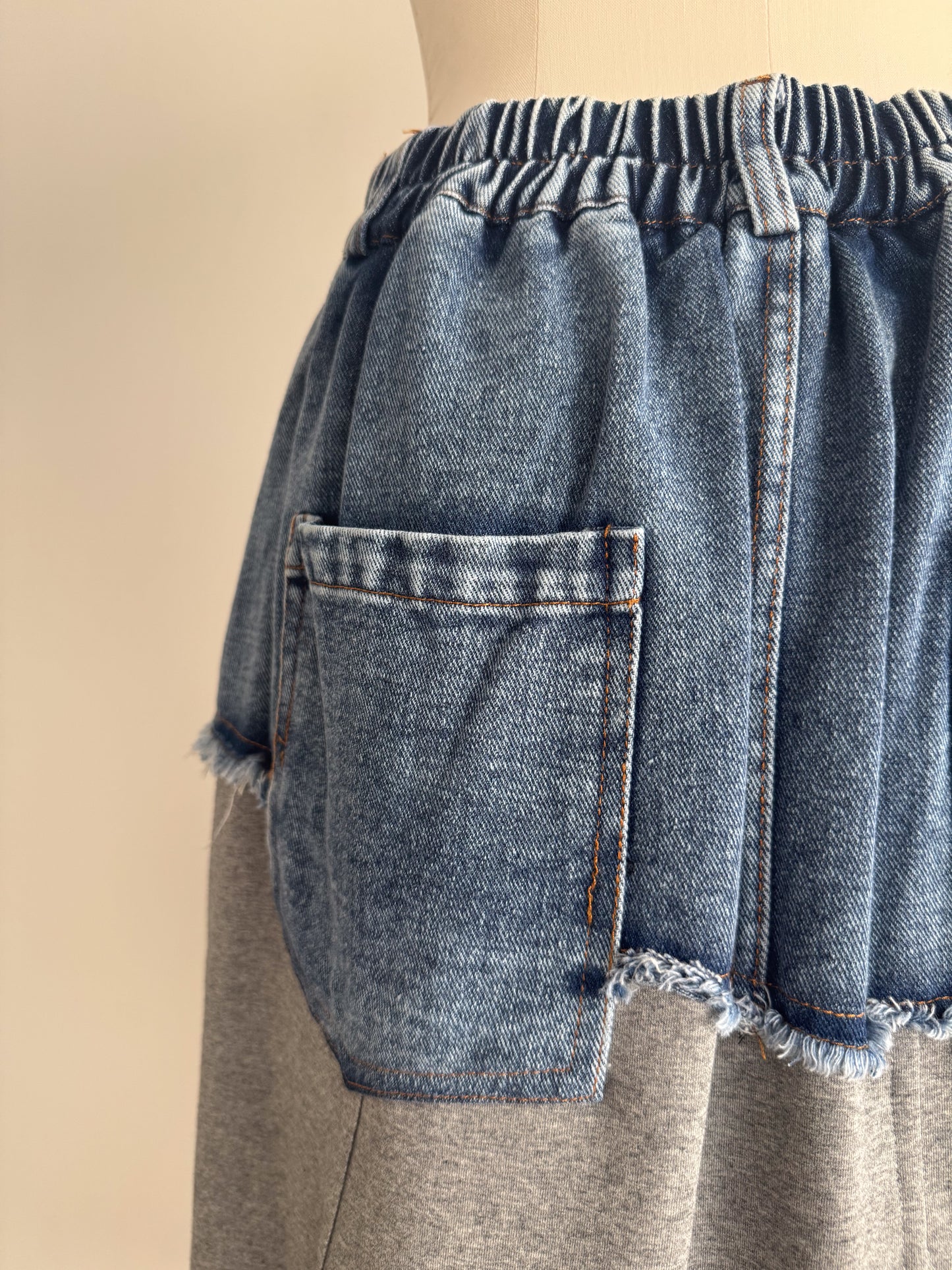 eru　ウェストデニム裏毛ドッキングスカート