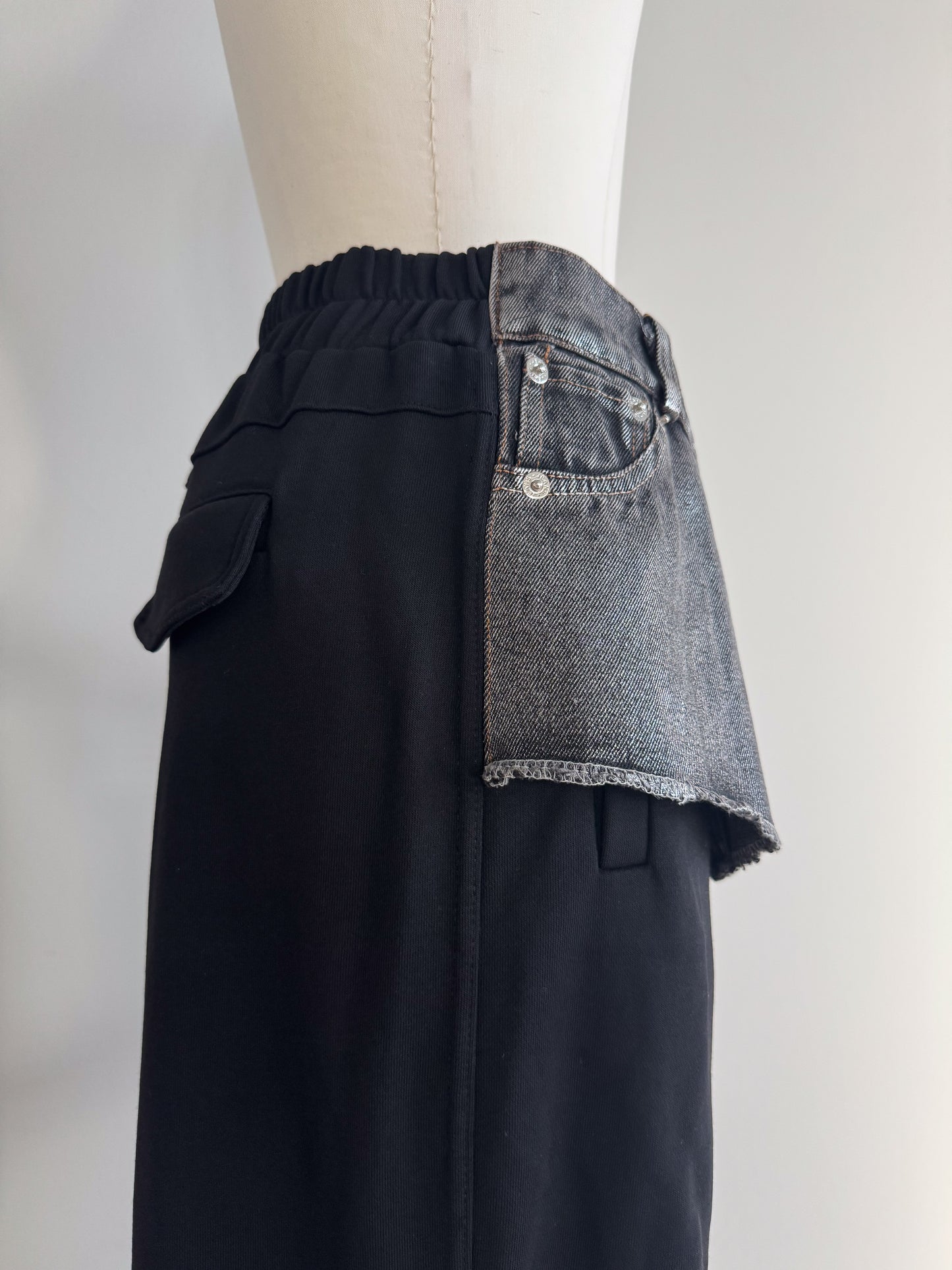 eru　ウエストデニム切り替え裏毛パンツ