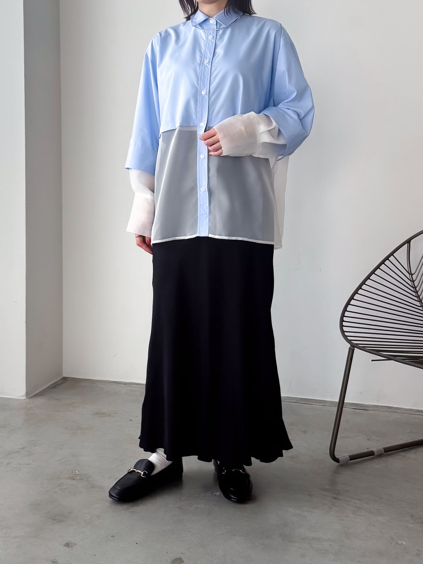 Pqran　シアー切替シャツ