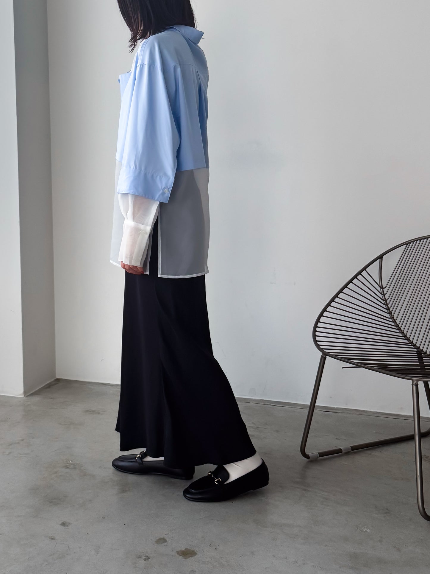 Pqran　シアー切替シャツ