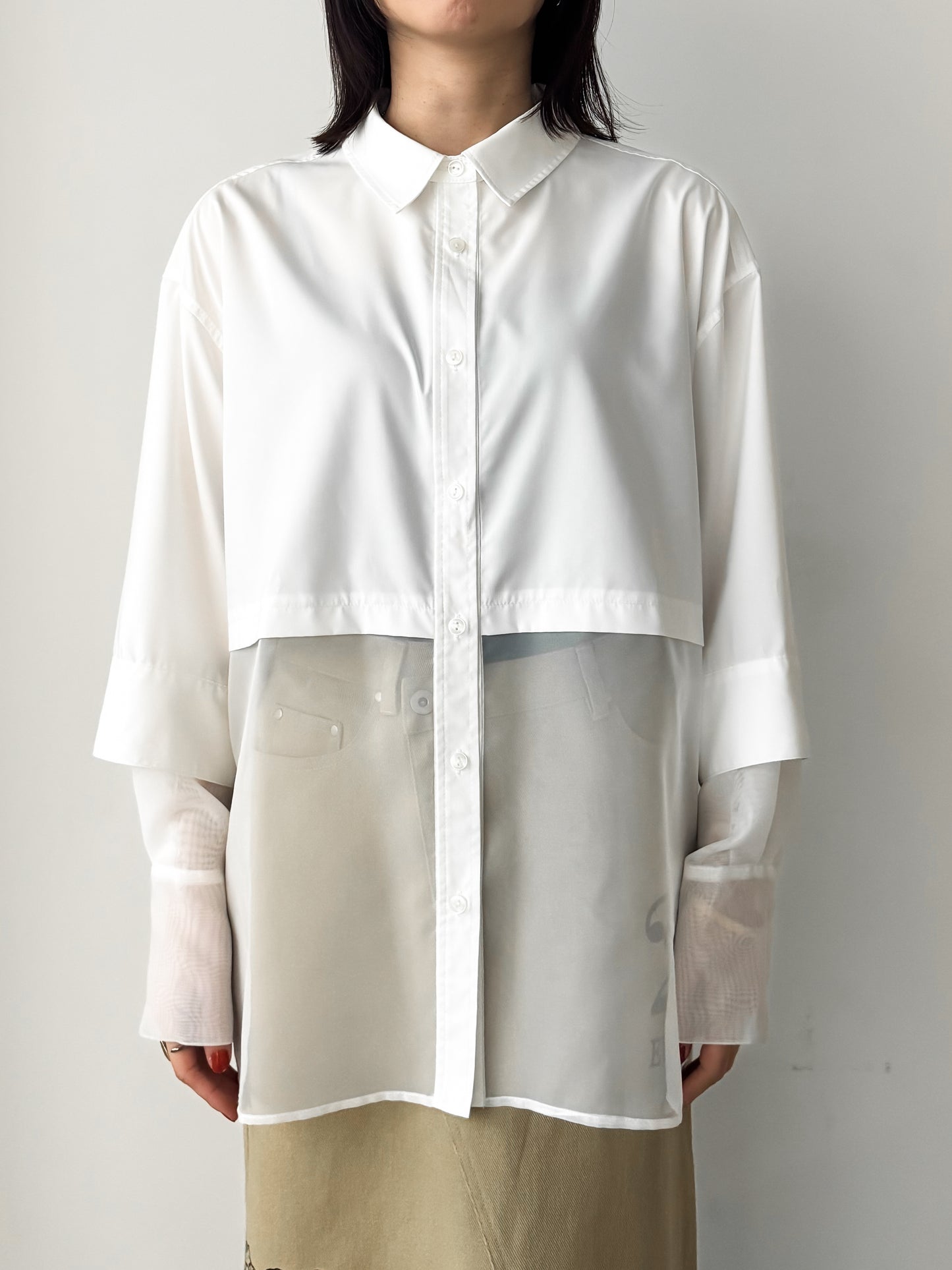 Pqran　シアー切替シャツ