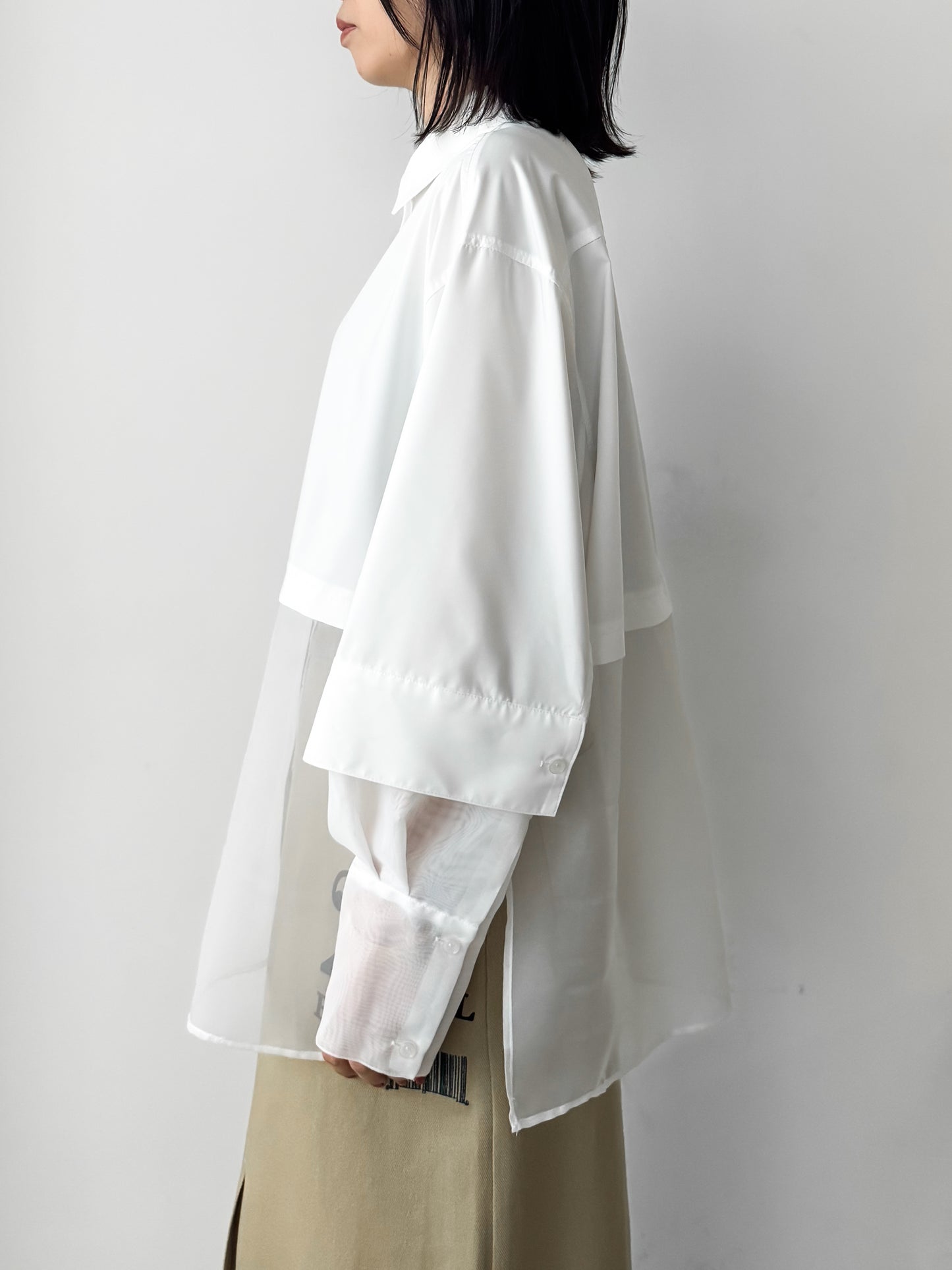 Pqran　シアー切替シャツ