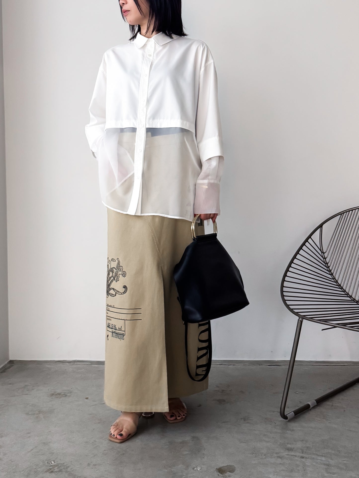 Pqran　シアー切替シャツ