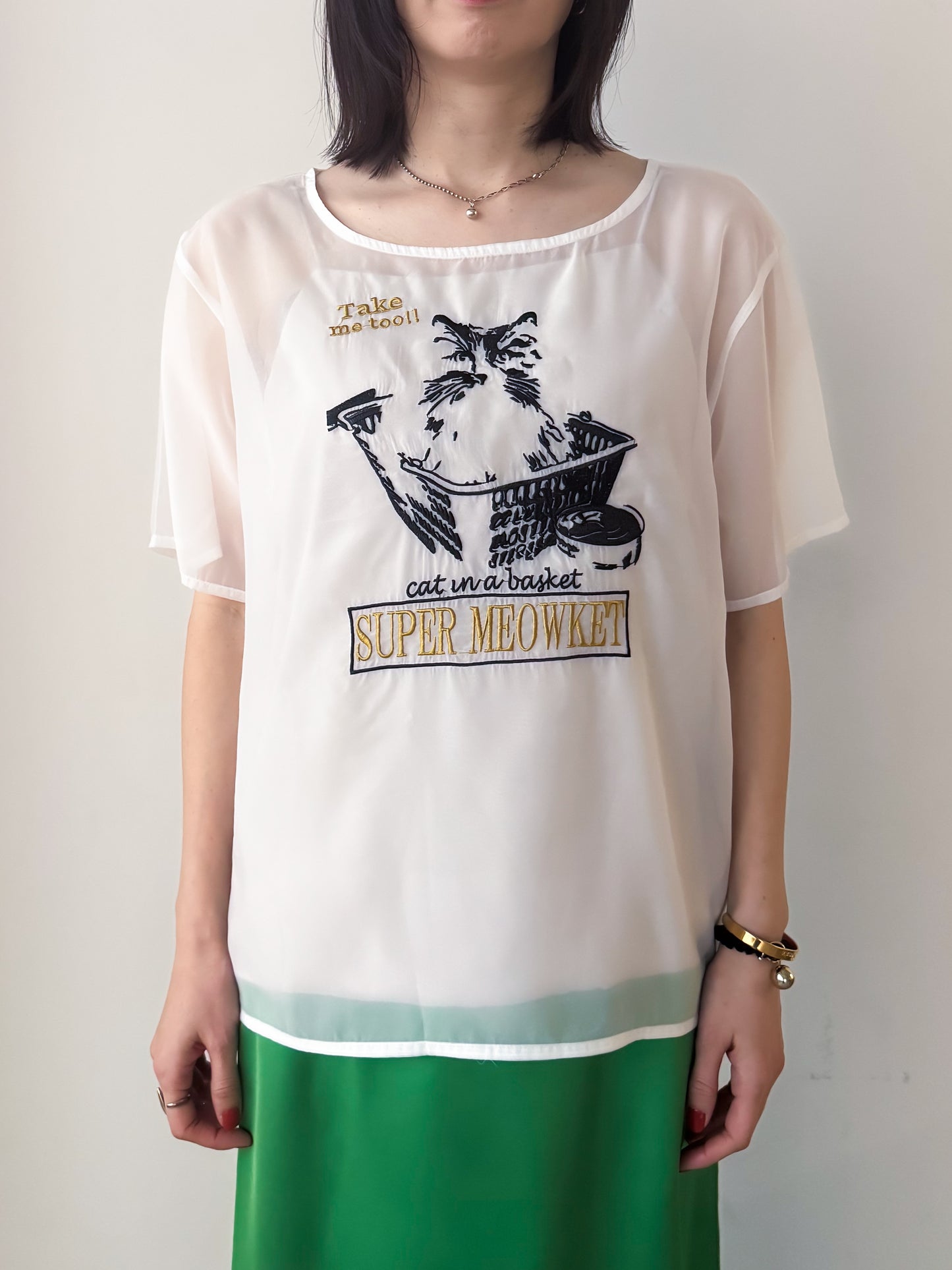 eru　【オリジナル図案】CAT 刺繍シアーTシャツ