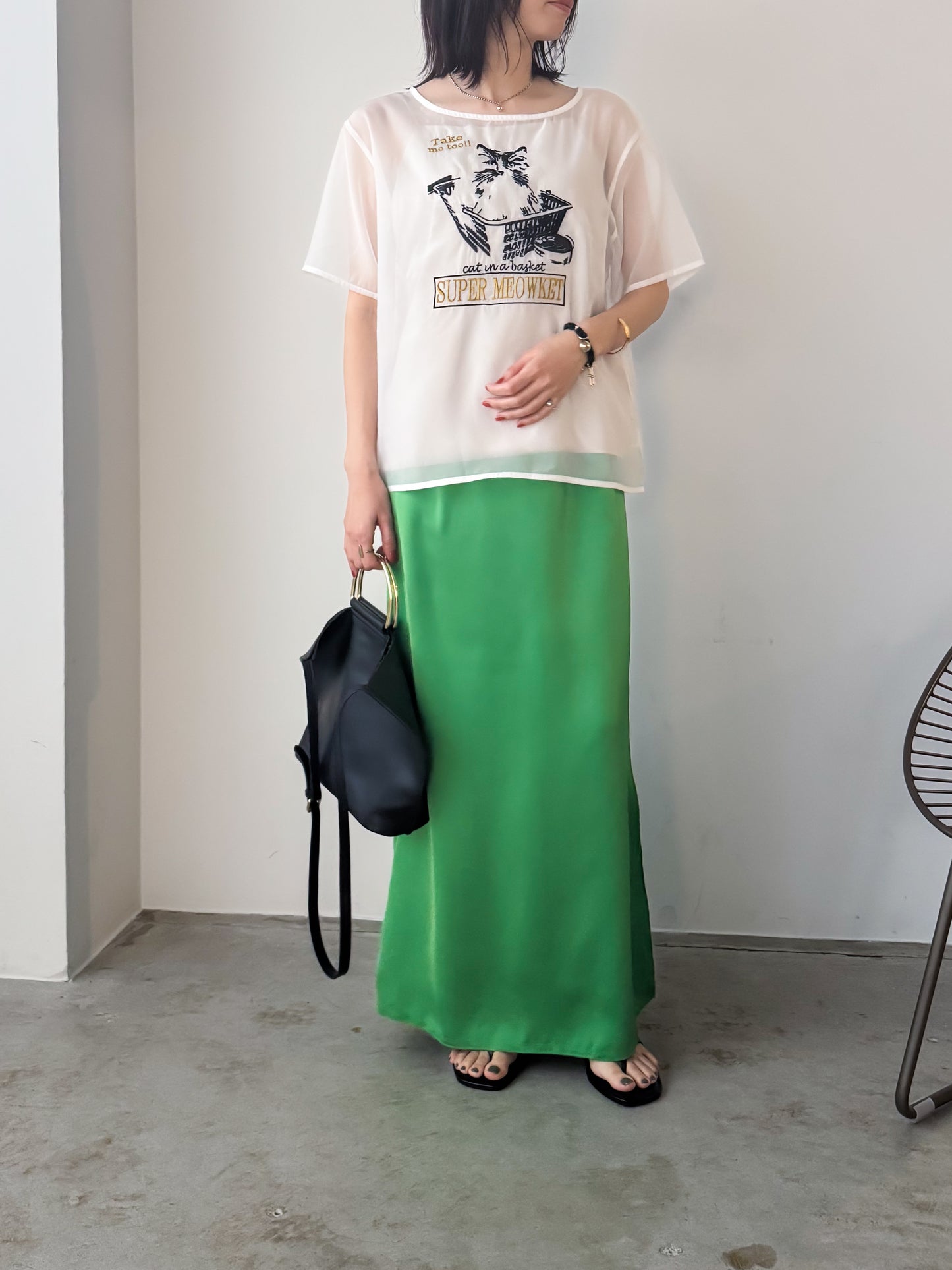 eru　【オリジナル図案】CAT 刺繍シアーTシャツ