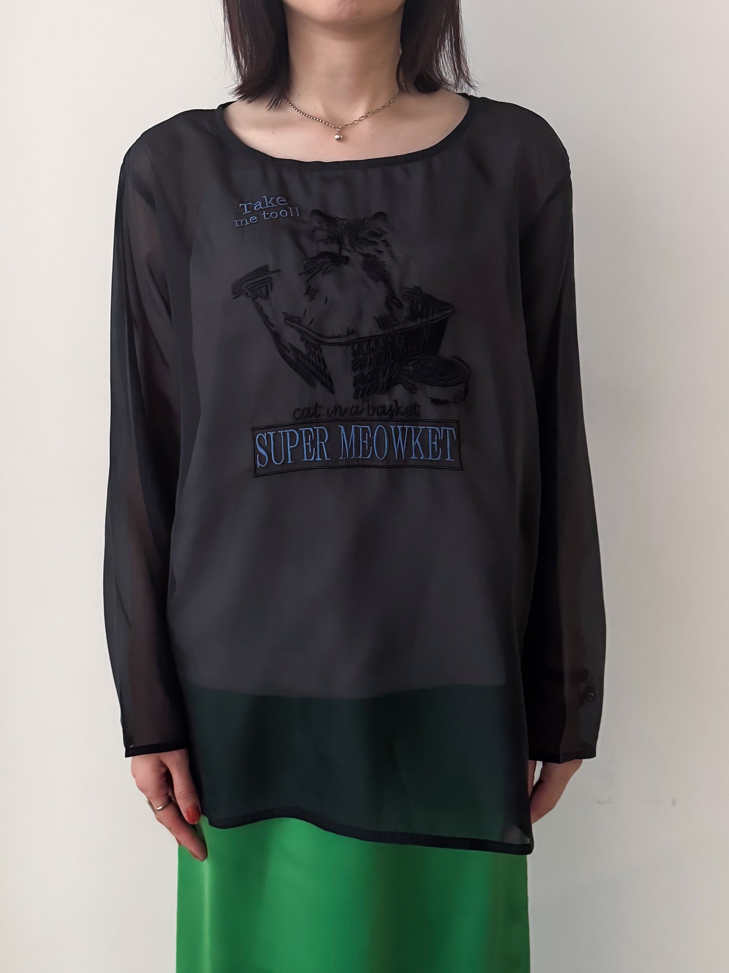 eru　【オリジナル図案】CAT 刺繍レイヤードロングスリーブTシャツ