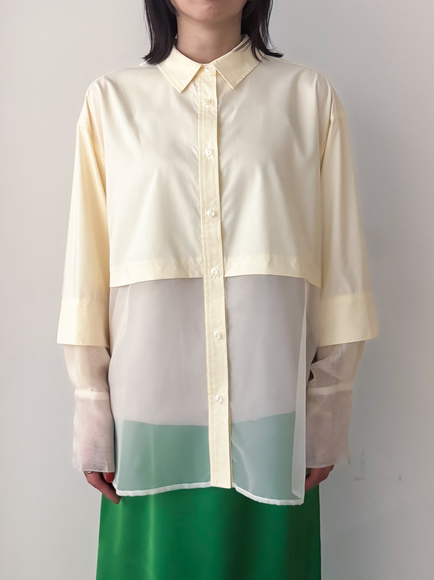 Pqran　シアー切替シャツ