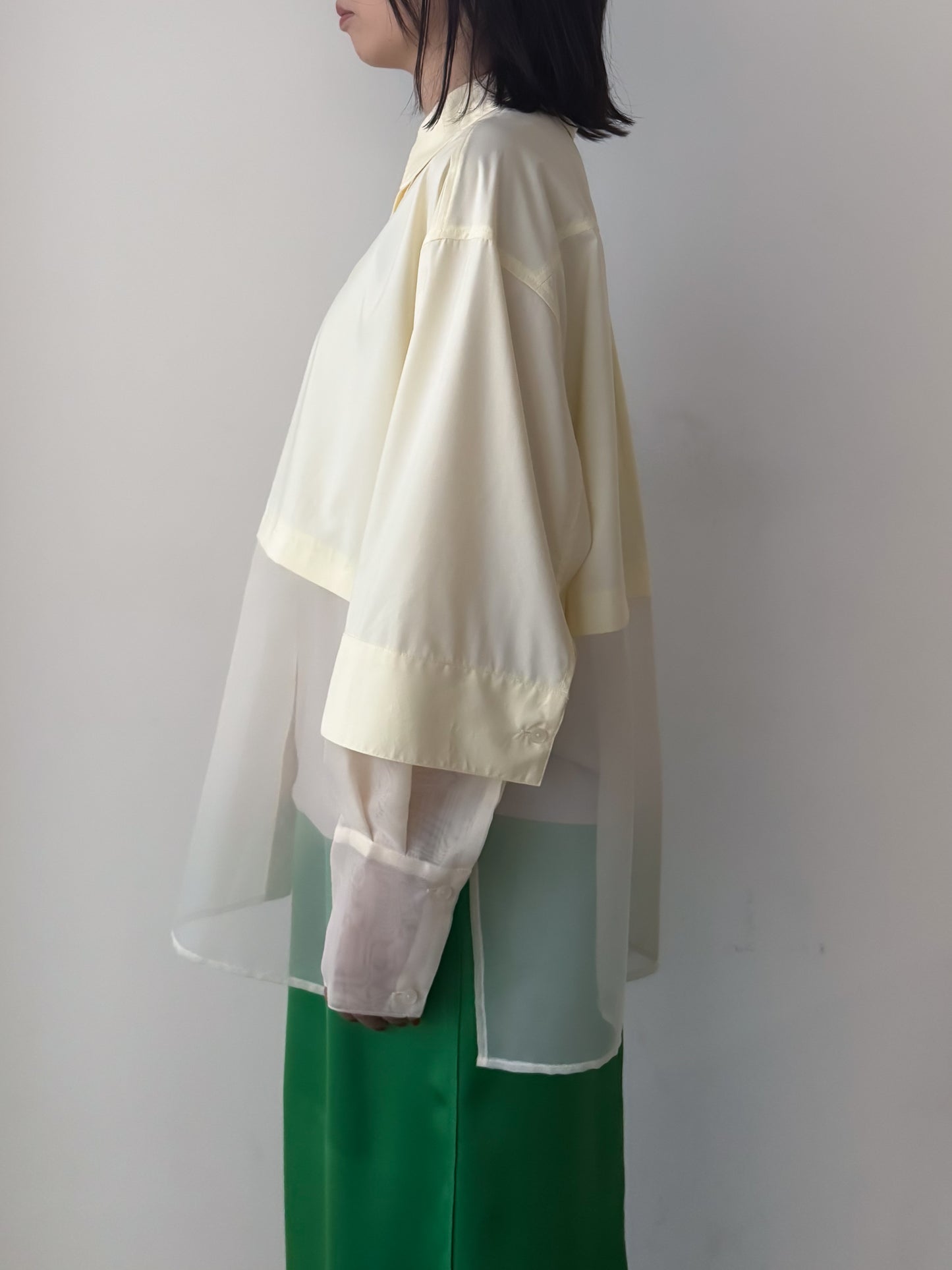 Pqran　シアー切替シャツ