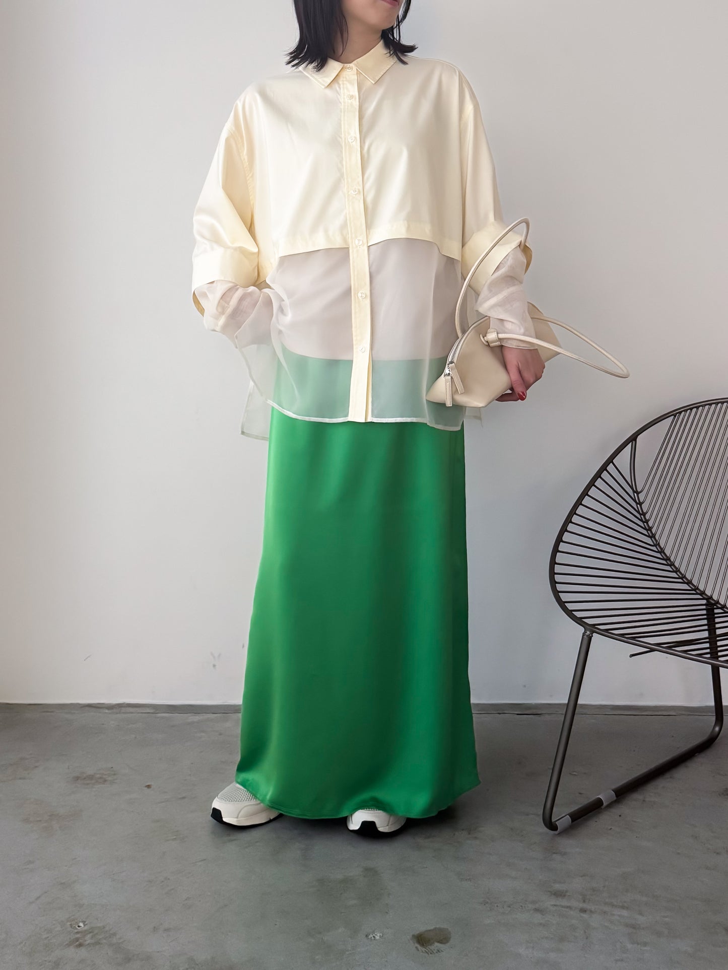 Pqran　シアー切替シャツ