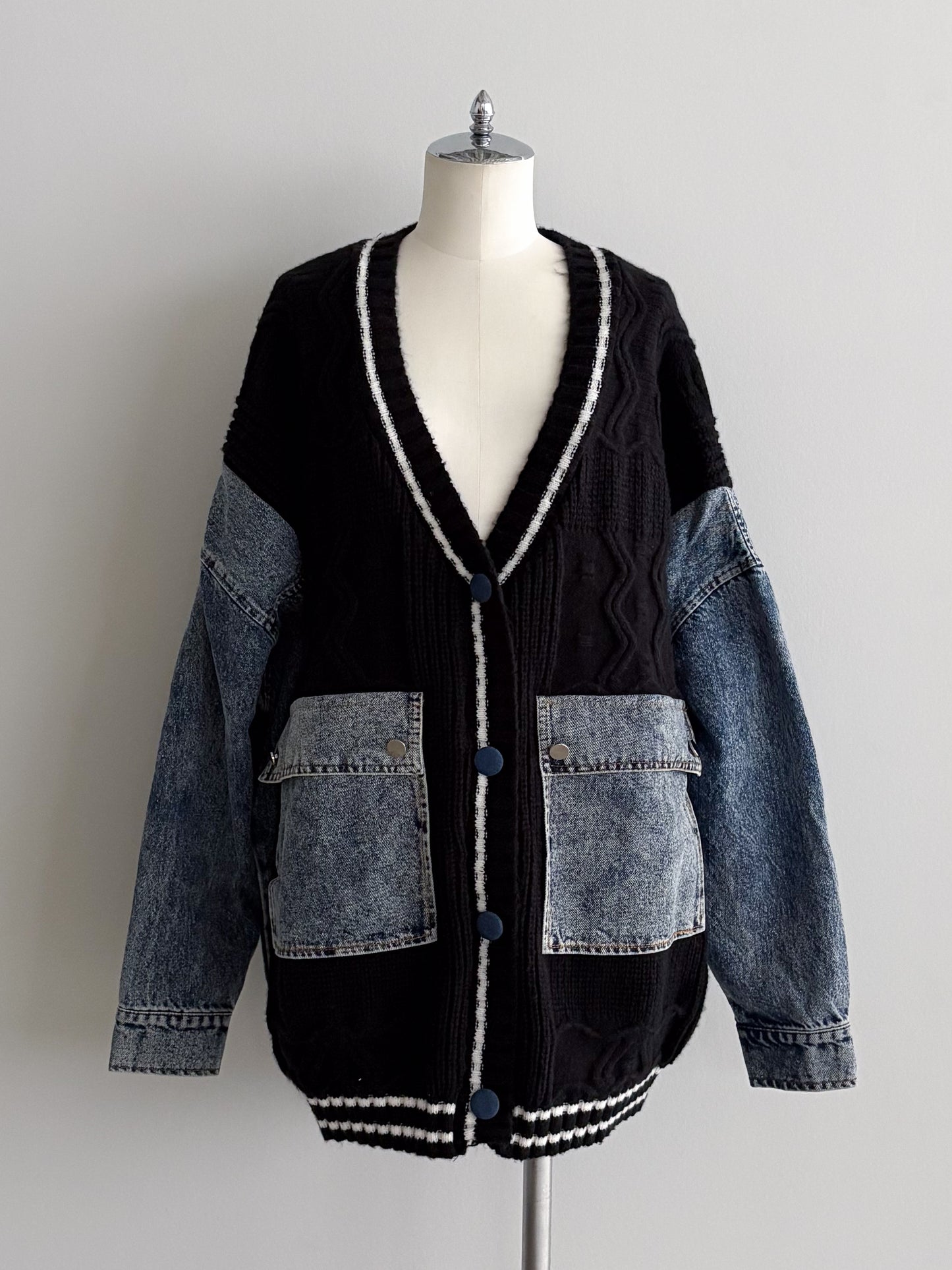 eru　デニムスリーブドッキングカーディガン