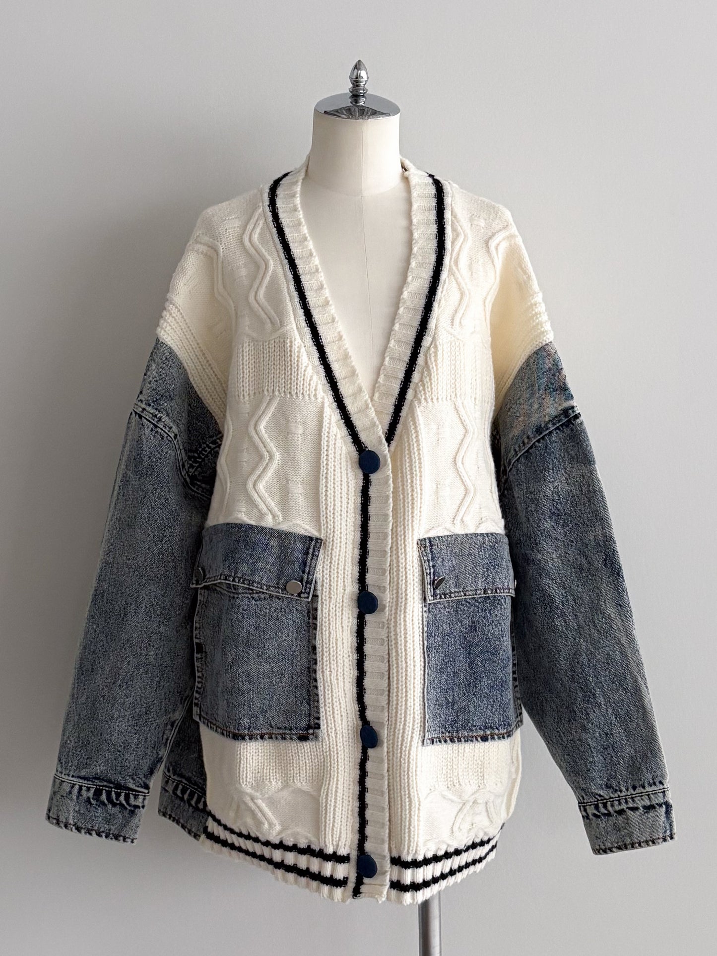 eru　デニムスリーブドッキングカーディガン