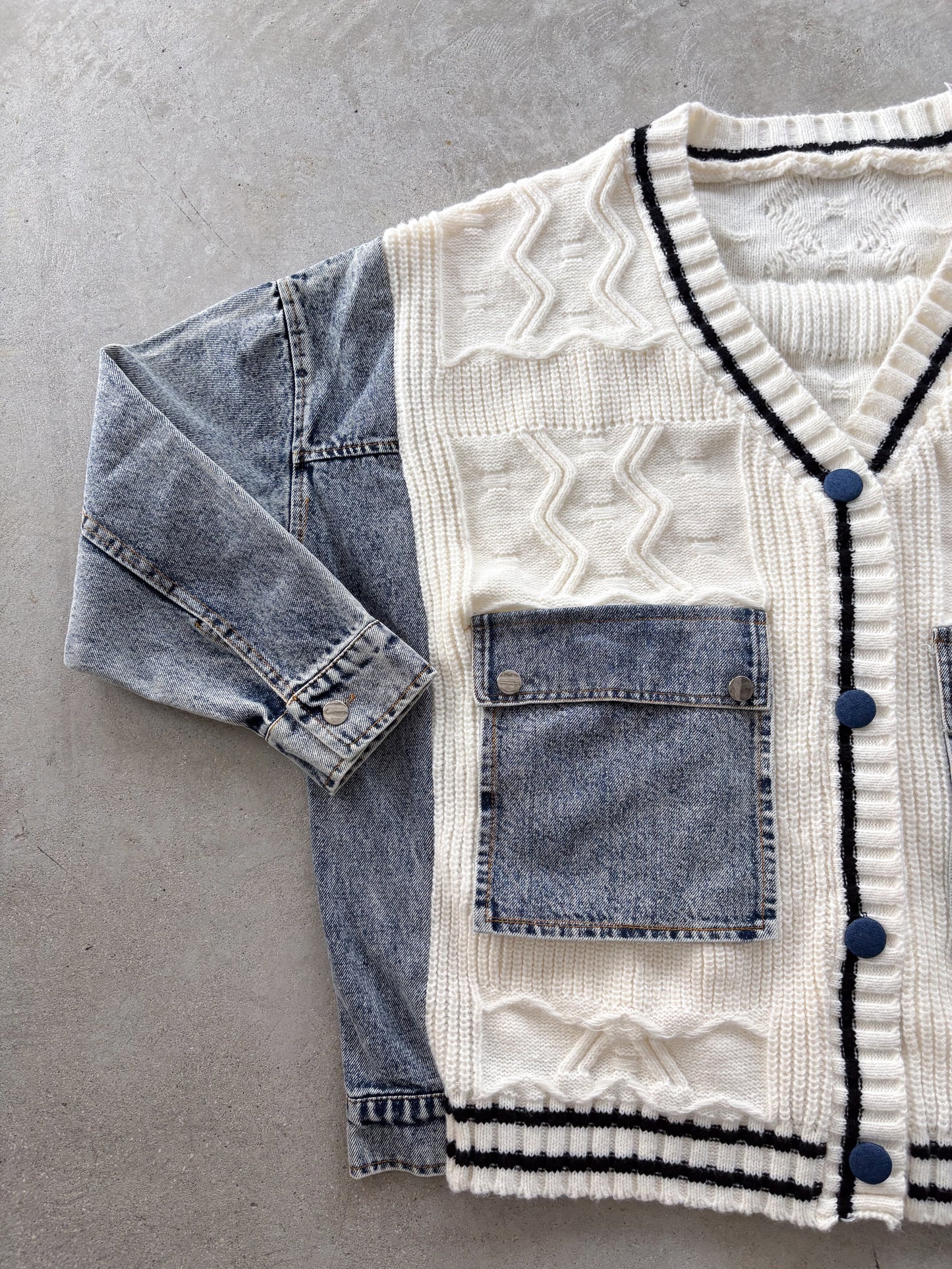 eru　デニムスリーブドッキングカーディガン