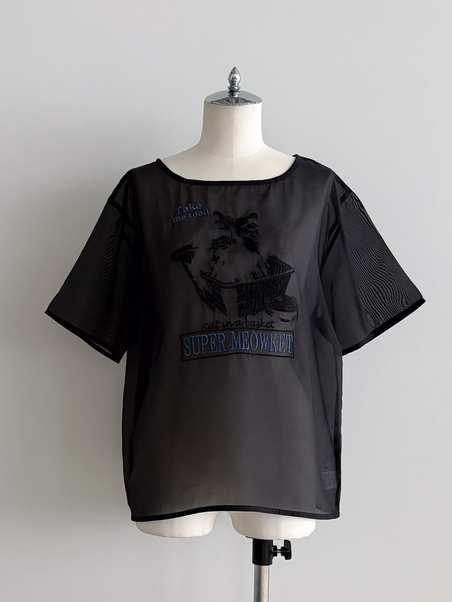 eru　【オリジナル図案】CAT 刺繍シアーTシャツ