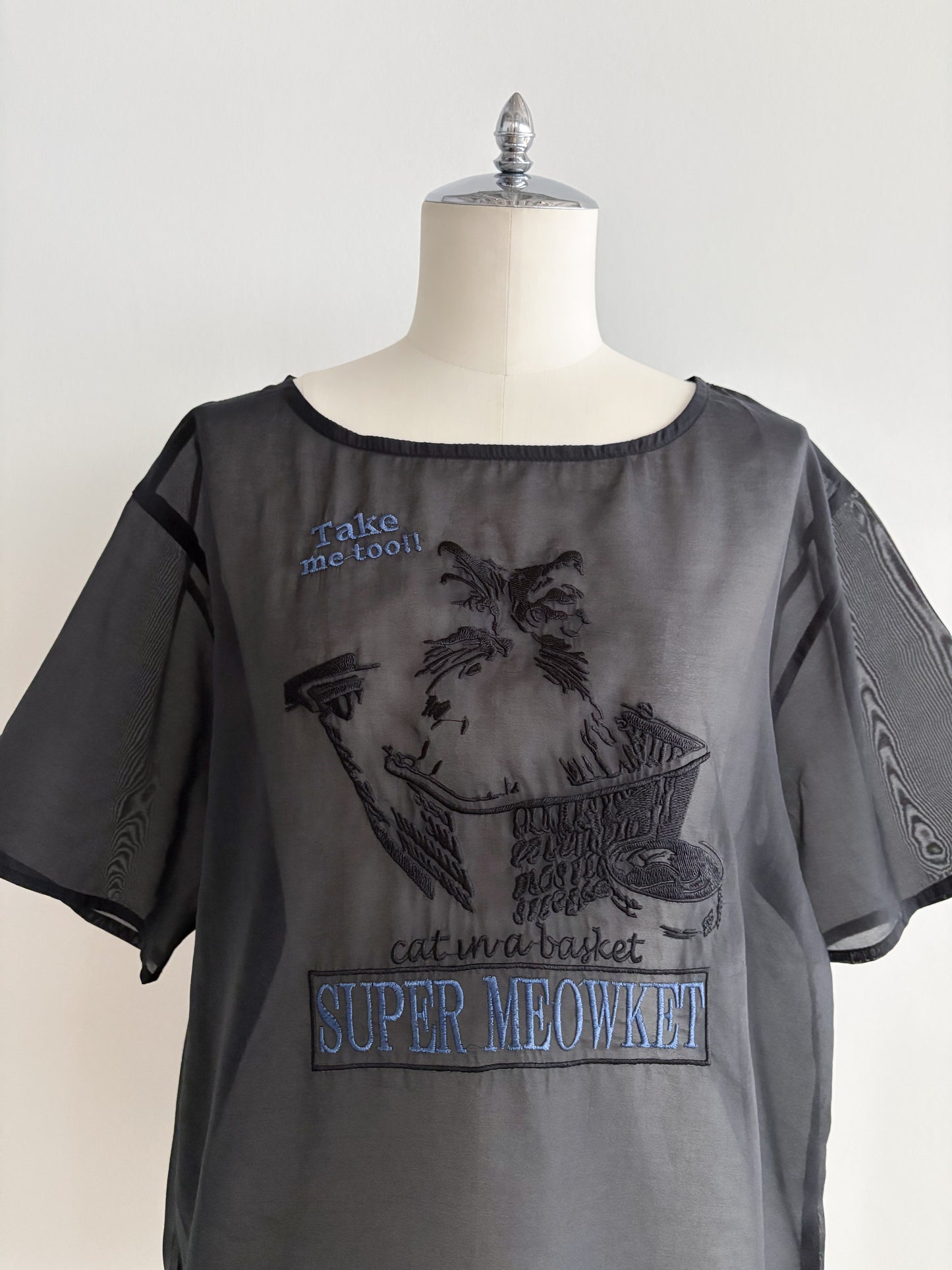 eru　【オリジナル図案】CAT 刺繍シアーTシャツ