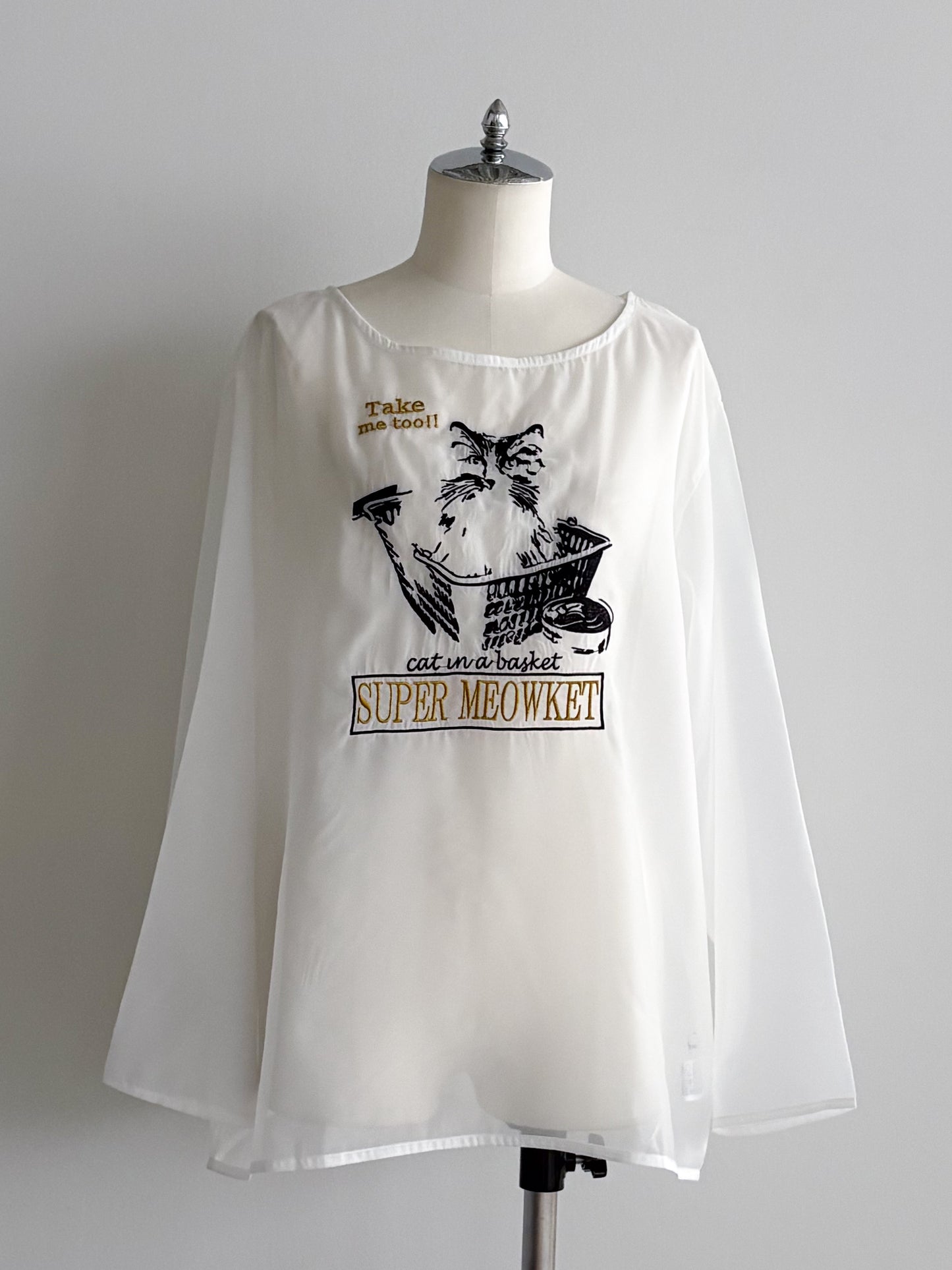 eru　【オリジナル図案】CAT 刺繍レイヤードロングスリーブTシャツ