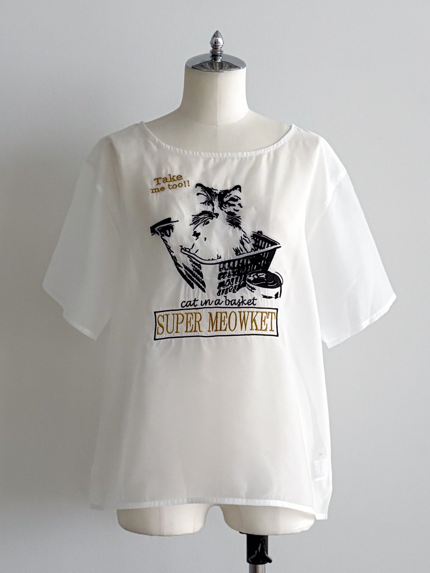 eru　【オリジナル図案】CAT 刺繍シアーTシャツ