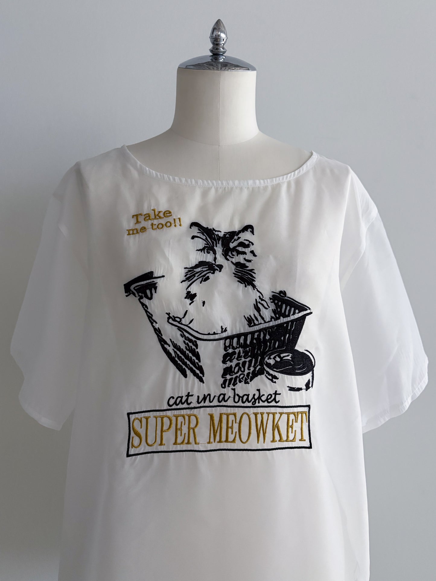 eru　【オリジナル図案】CAT 刺繍シアーTシャツ