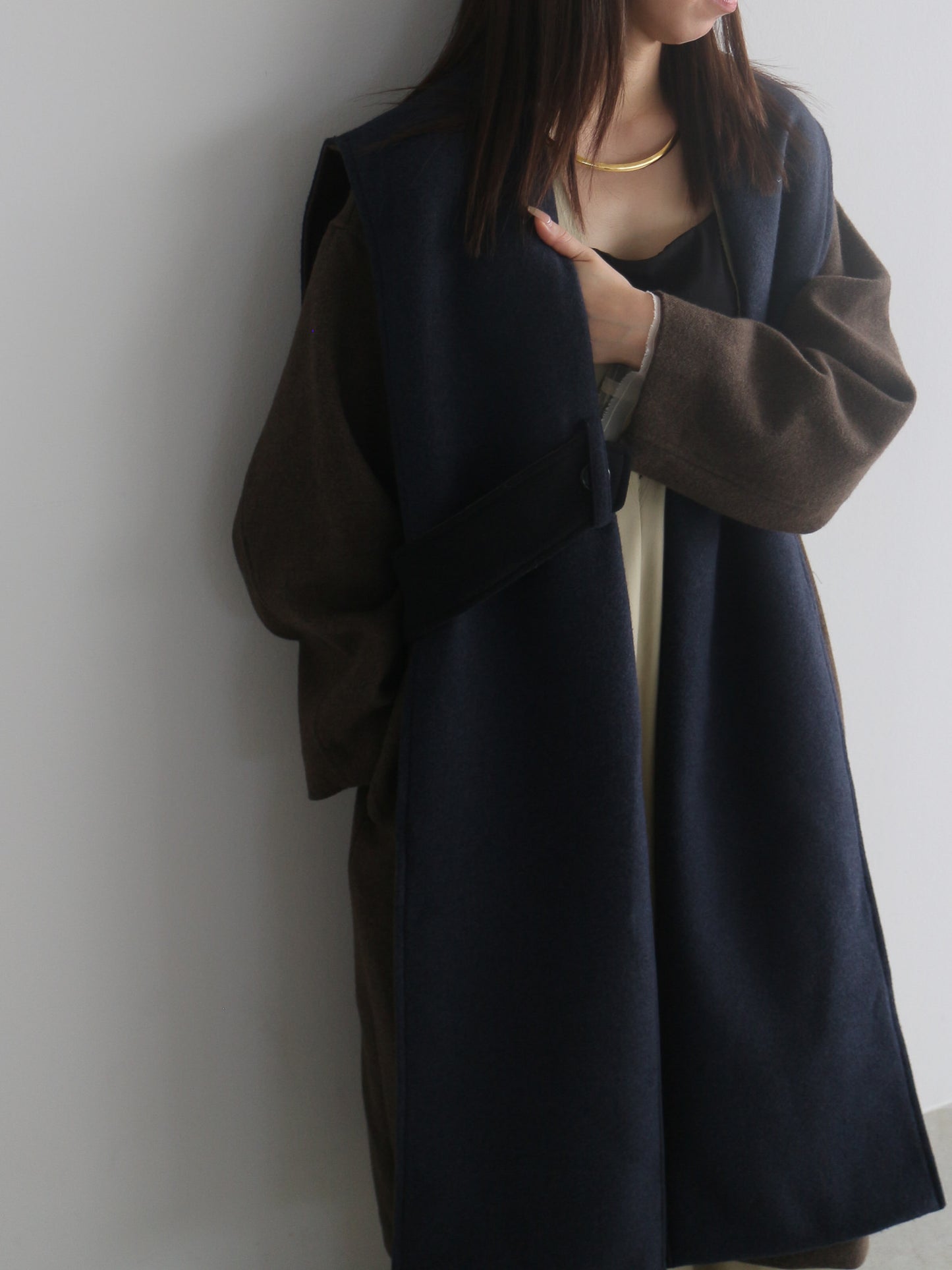 配色ロングコート